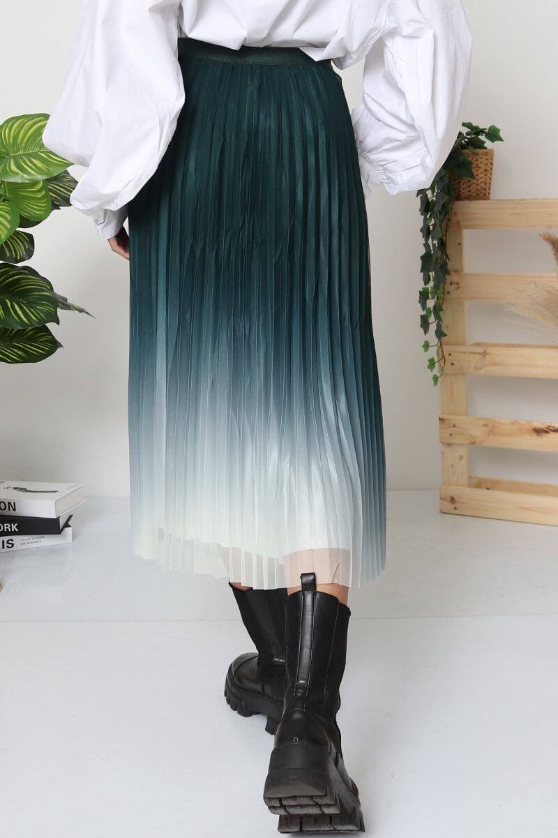 Jupe longue plissée verte longue femme dégradé taille unique - Clémence