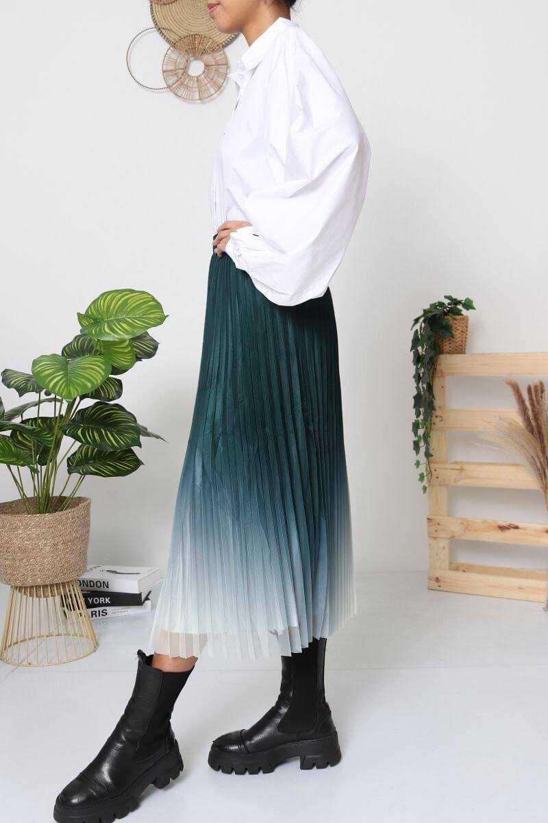 Jupe longue plissée verte longue femme dégradé taille unique - Clémence