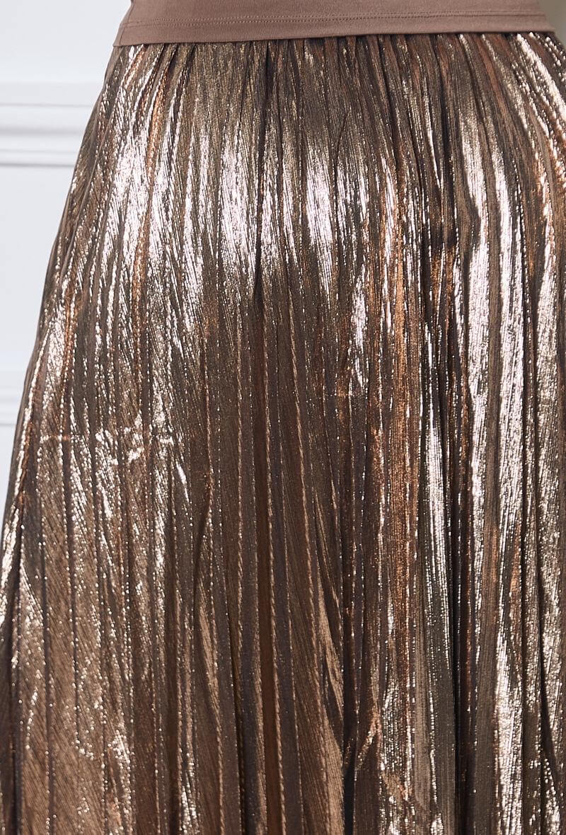 Maxi jupe femme en tissu lamé bronze taille unique - Tania