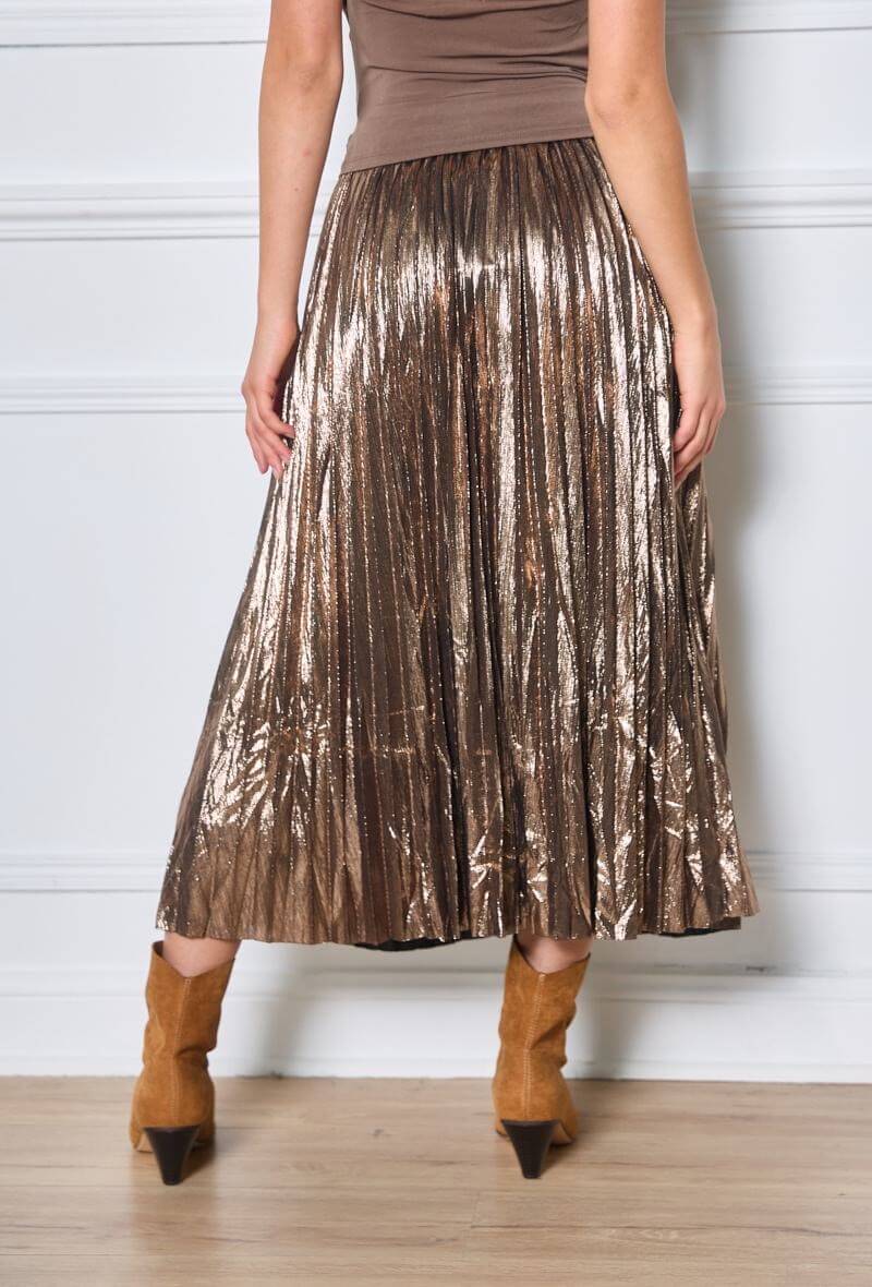 Maxi jupe femme en tissu lamé bronze taille unique - Tania
