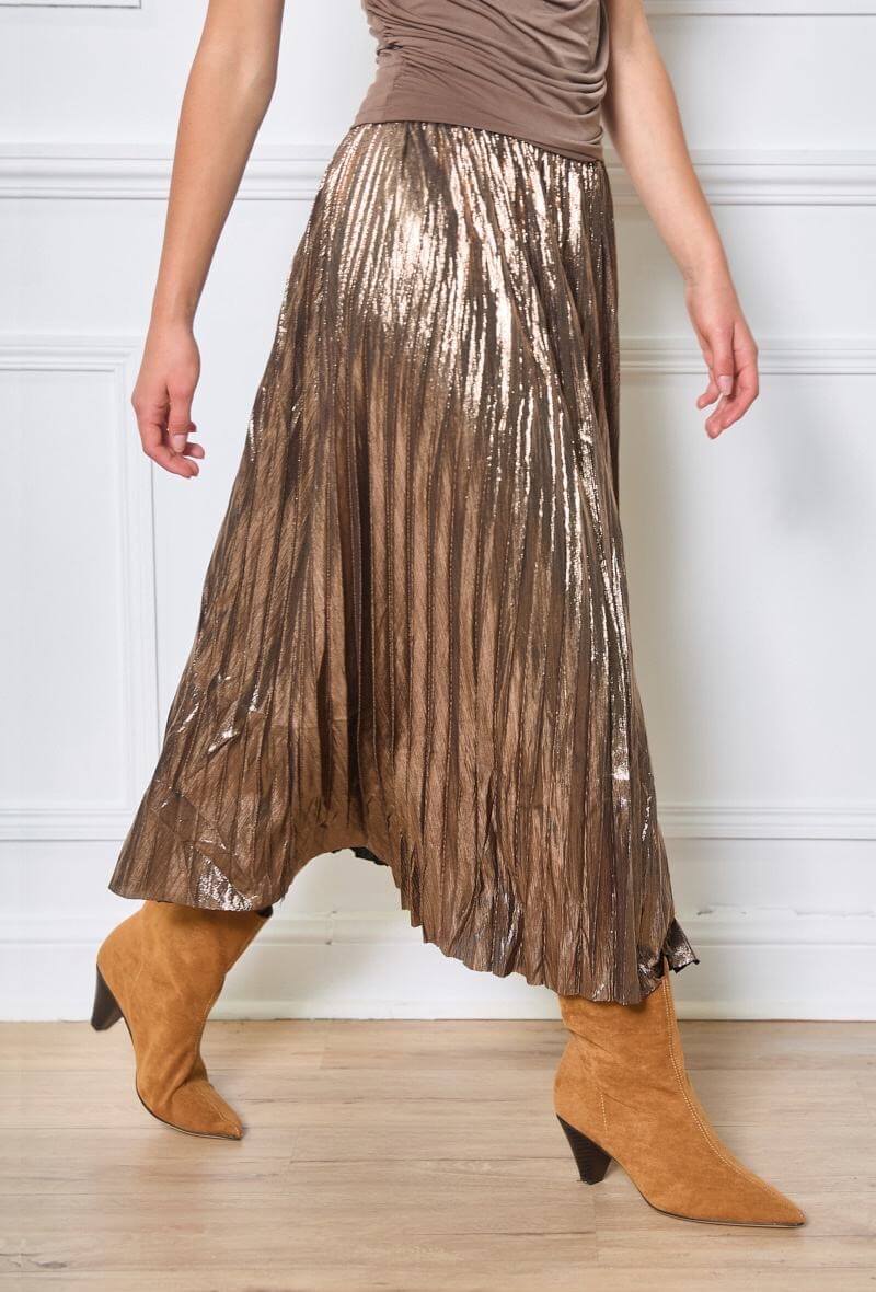 Maxi jupe femme en tissu lamé bronze taille unique - Tania