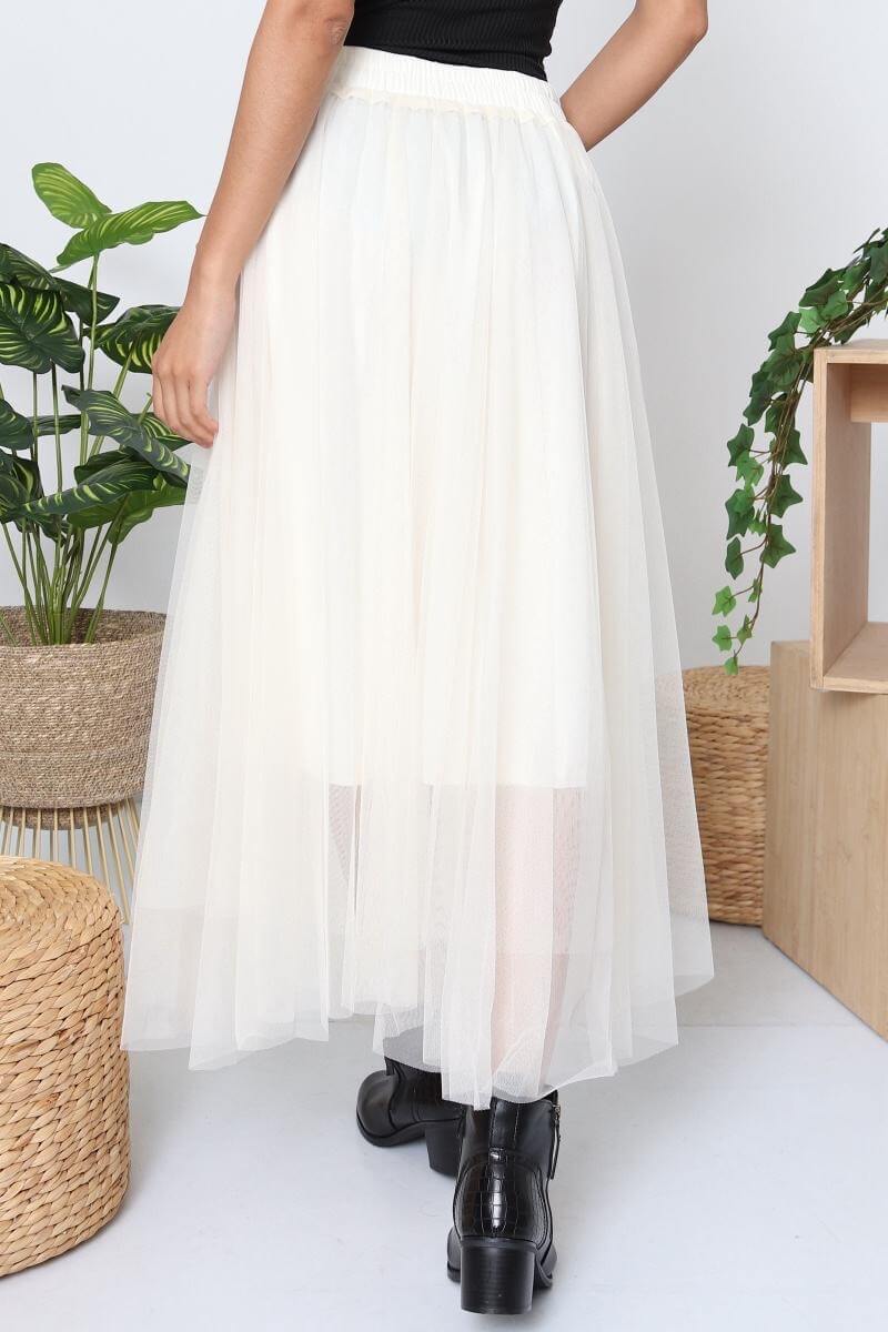 Jupe longue tulle blanche femme taille élastique - Marjorie