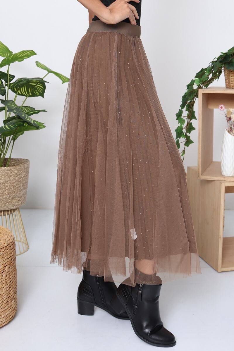 Jupe en tulle longue femme à pois scintillants taille élastique - Diana