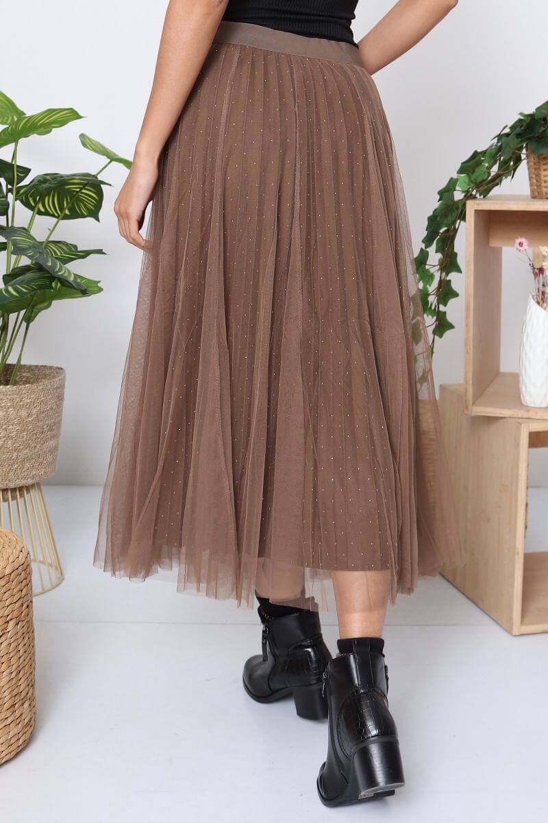 Jupe en tulle longue femme à pois scintillants taille élastique - Diana