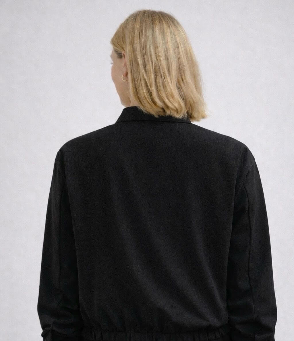 Veste chemise unie à col mao lavallière Noir - Tyna