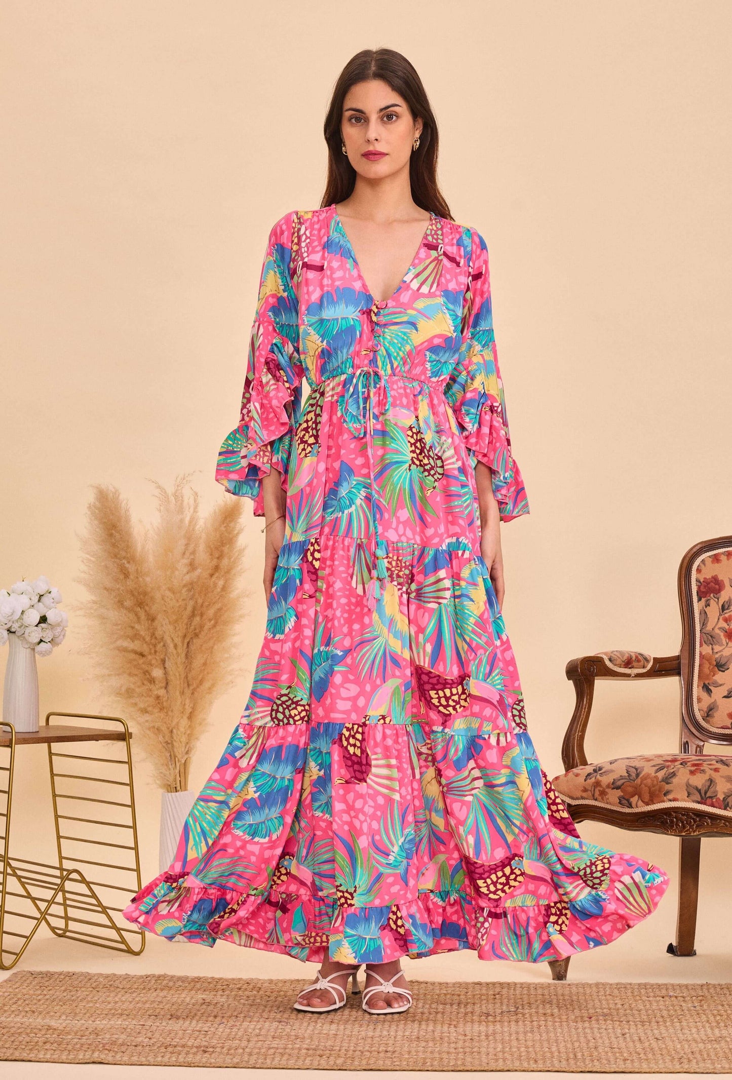 Longue robe en soie col V - Orice Paris