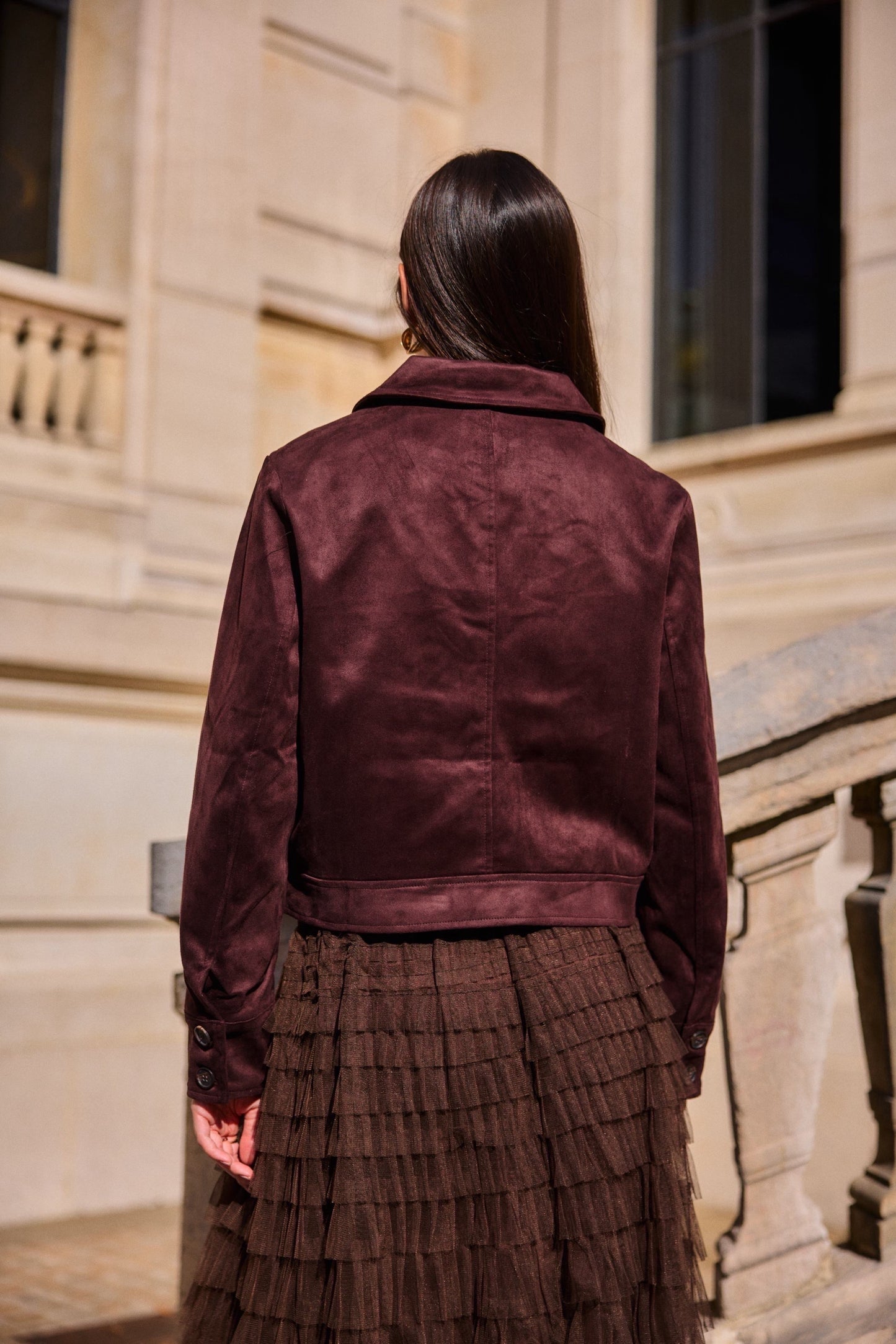 Veste en daim marron classique femme chic automne hiver - Bella