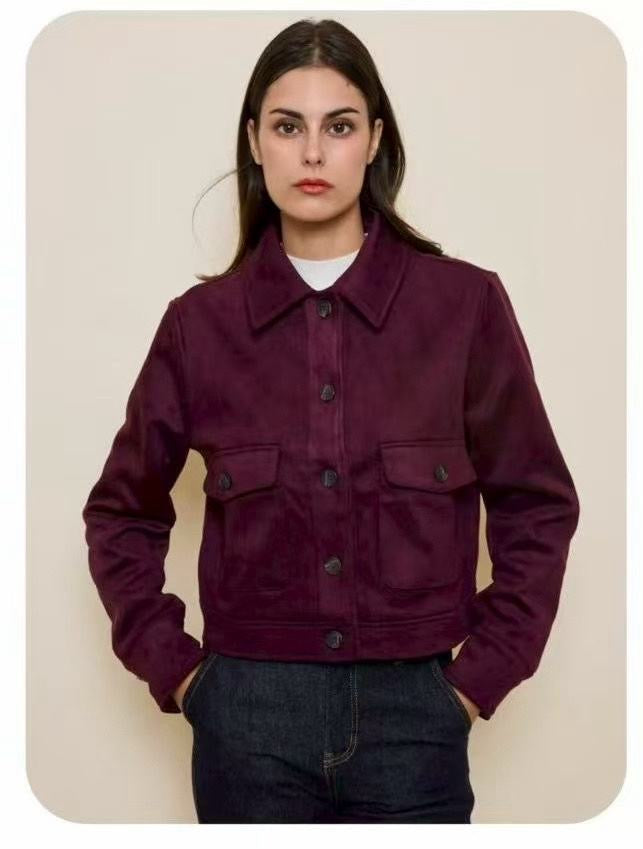 Veste en daim bordeaux classique femme chic automne hiver - Paola