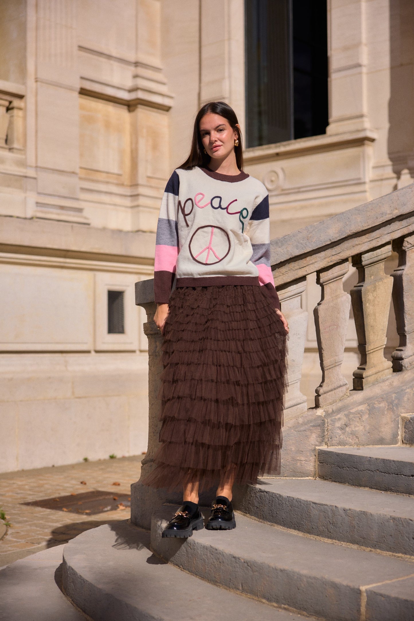 Pull col rond PEACE - Jenna