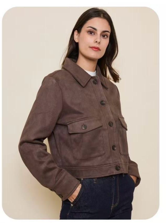 Veste en daim taupe classique femme chic automne hiver - Margo