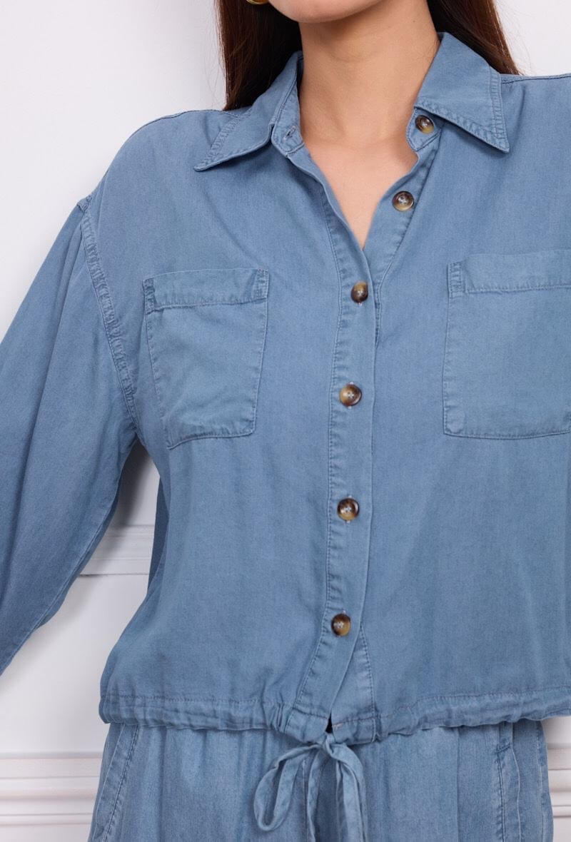 Chemise courte bleu lyocell - Orice Paris