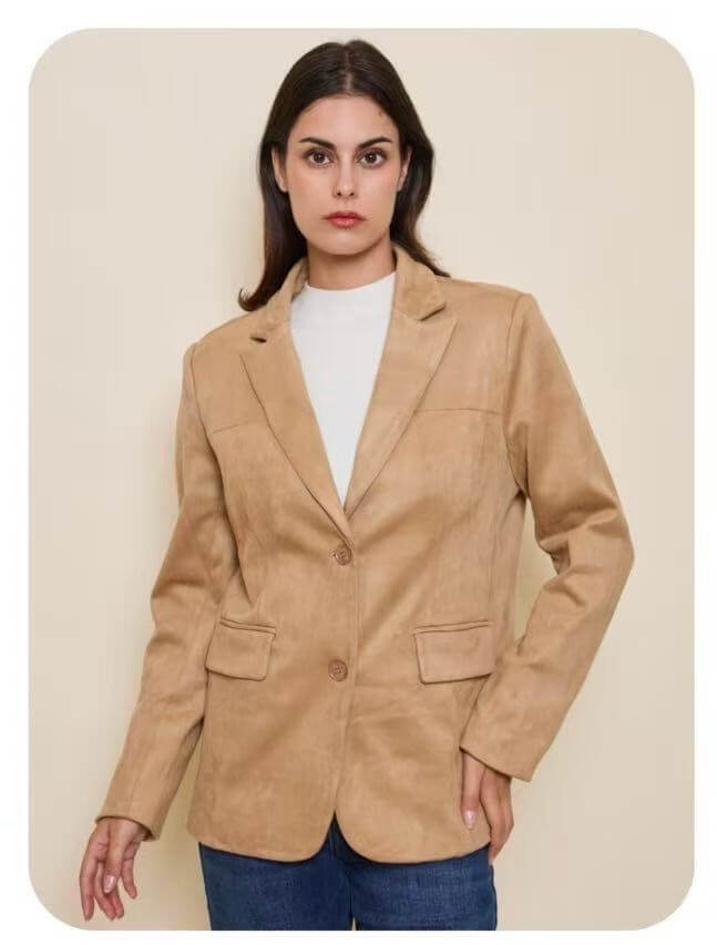 Blazer femme en faux Daim classique beige - Jade