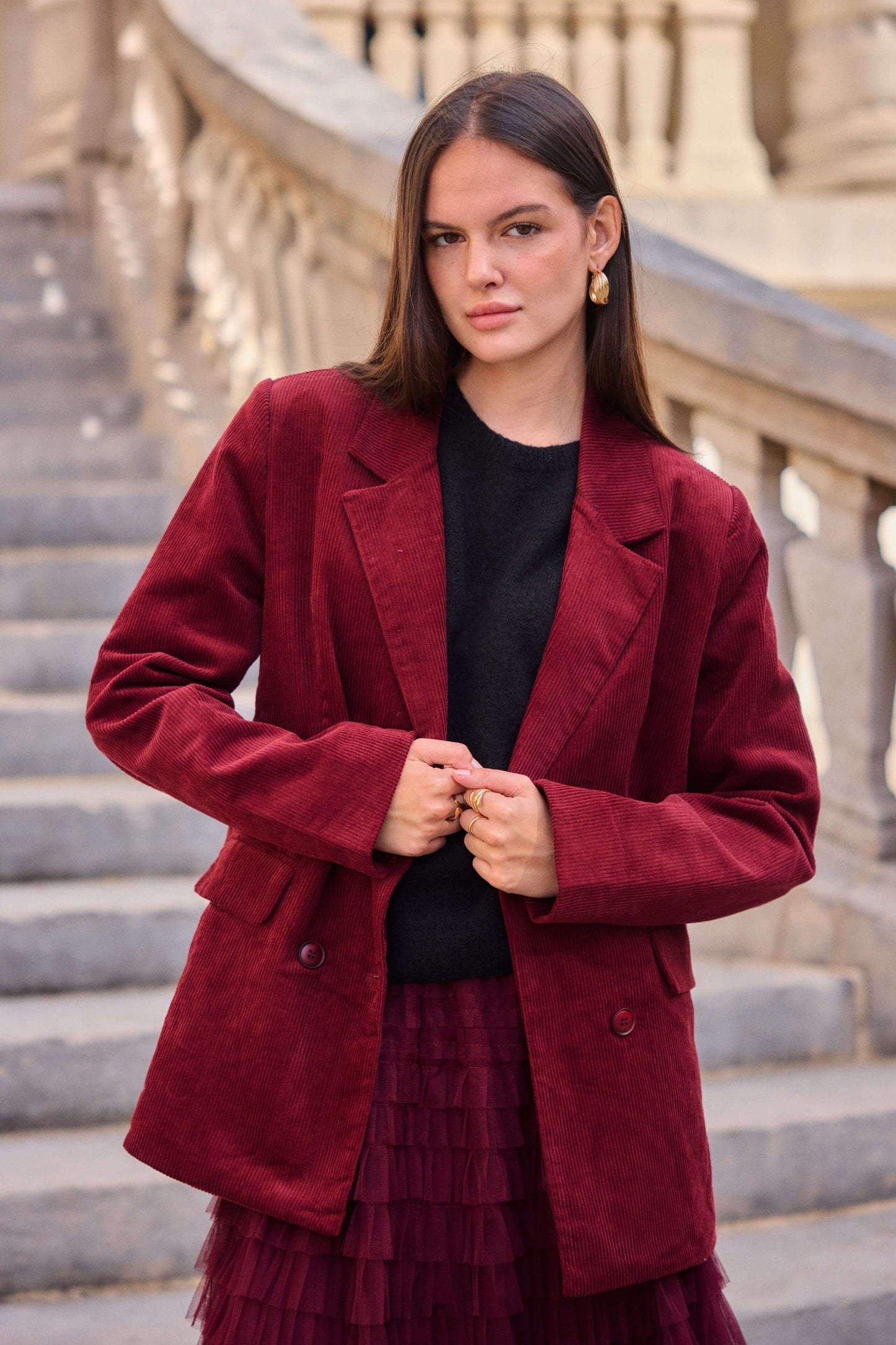 Blazer femme en velours côtelé bordeaux oversize - Félicia