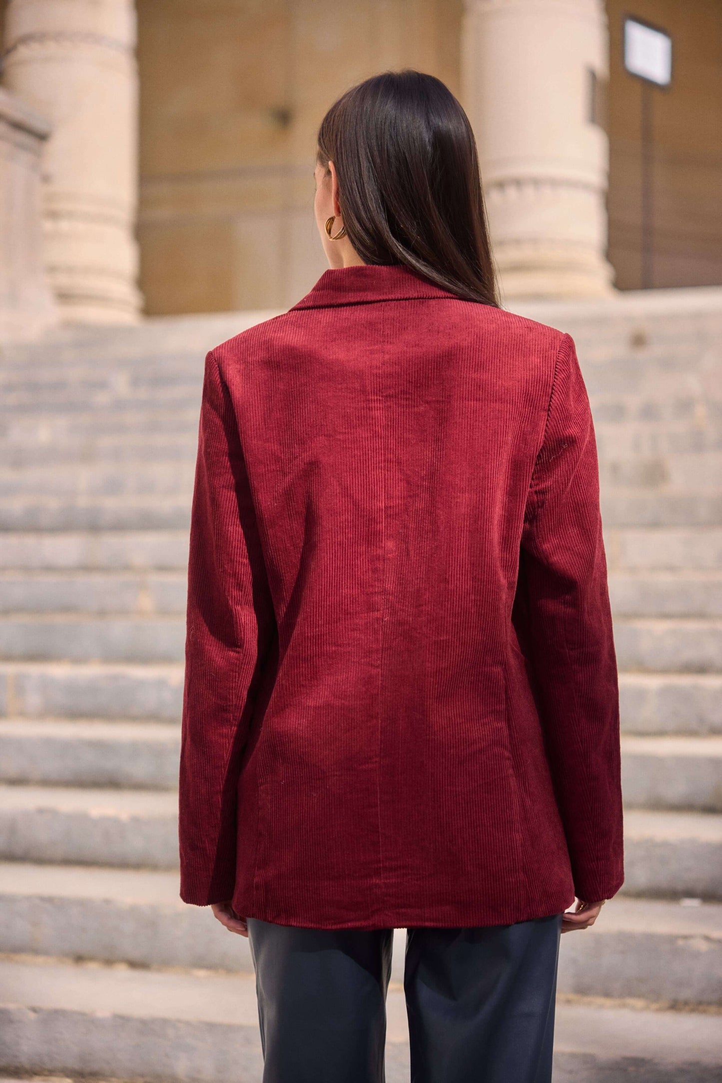 Blazer femme en velours côtelé bordeaux oversize - Félicia