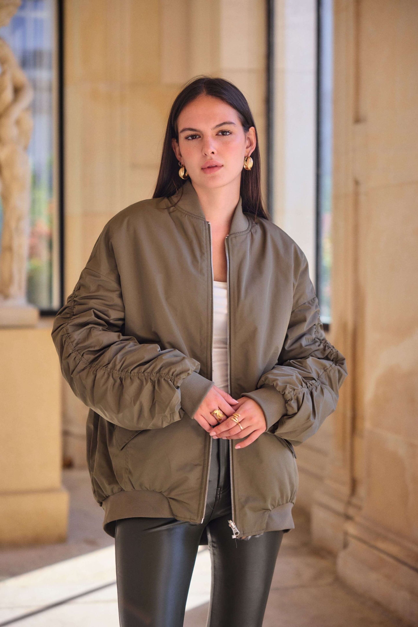 Bomber réversible kaki fausse fourrure léopard - Veste automne/hiver - Léane