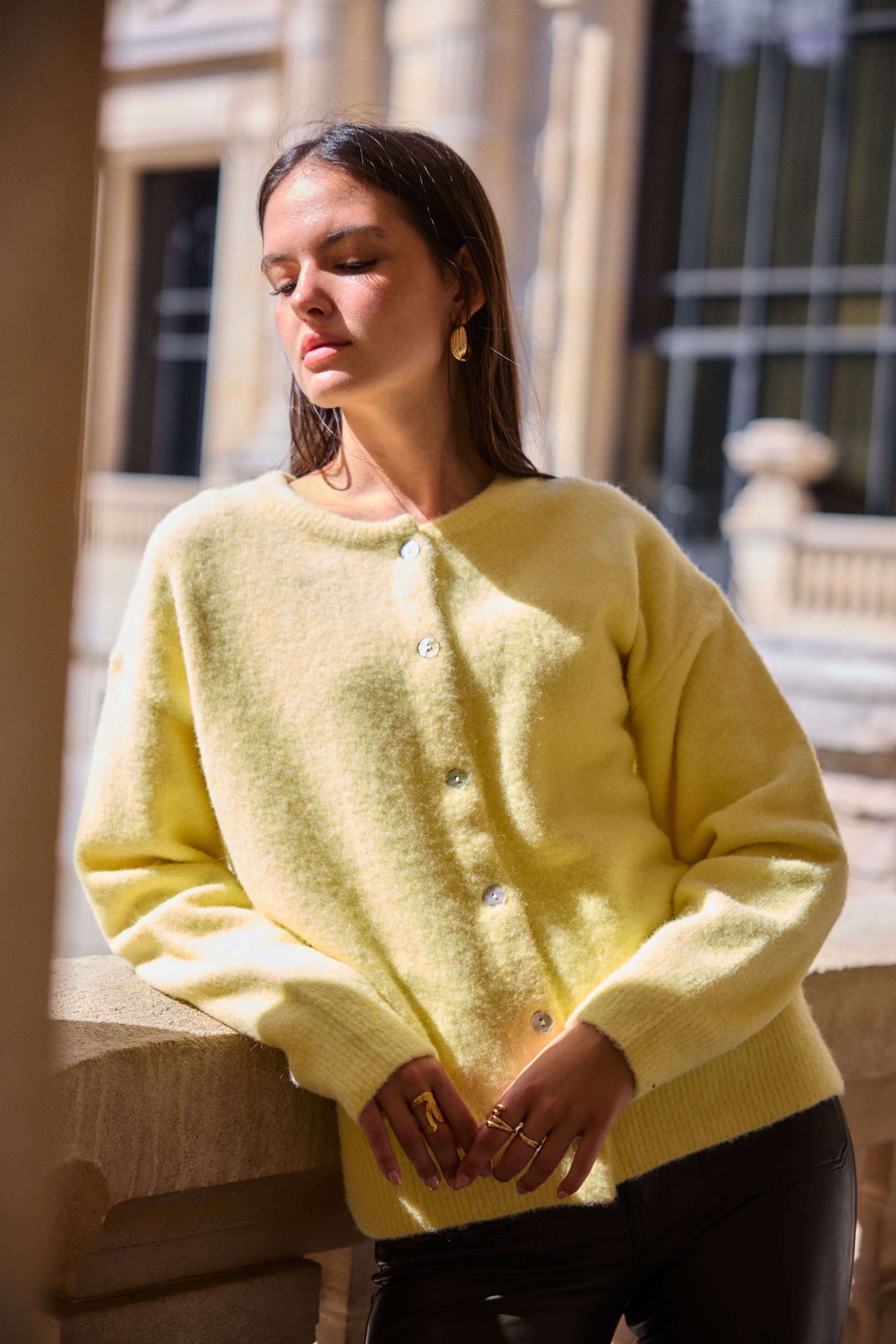 Cardigan jaune femme en laine- automne/hiver - YAËL