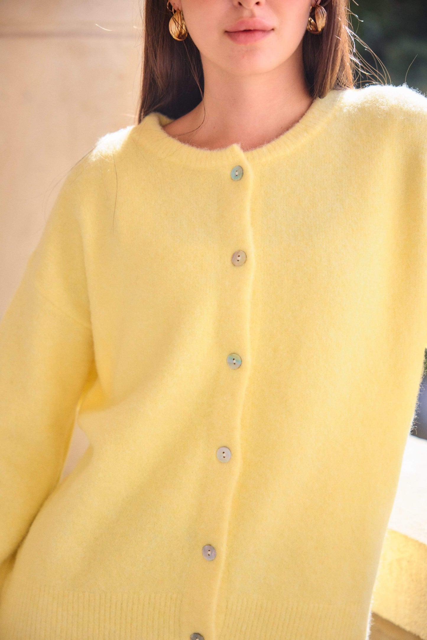Cardigan jaune femme en laine- automne/hiver - YAËL
