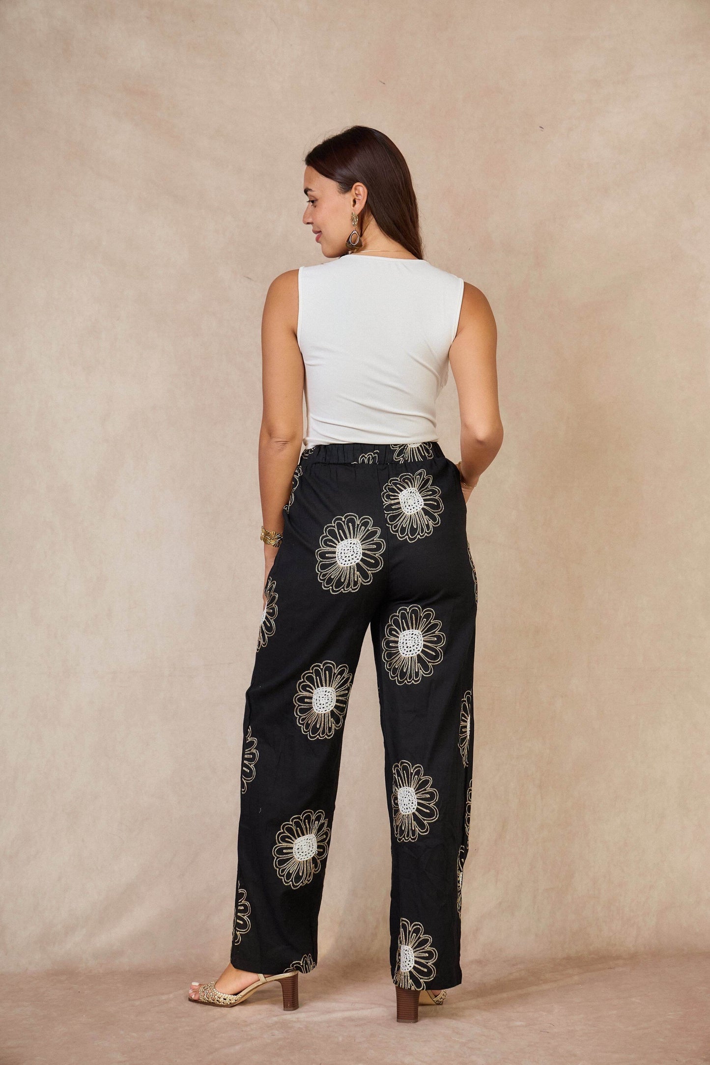 Pantalon droit large brodé - Orice Paris