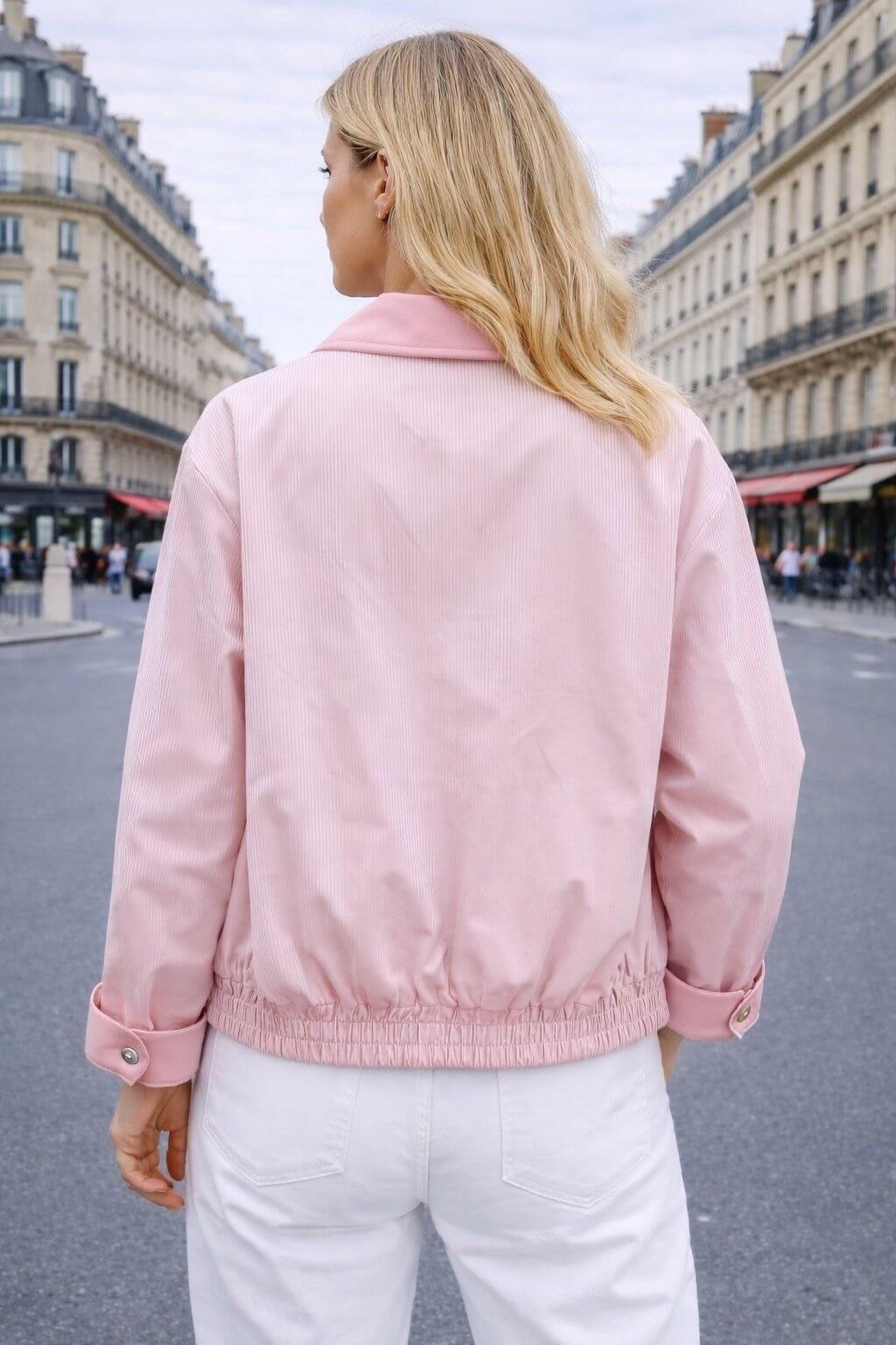 Veste courte rose mi-saison réversible femme - Veste en coton réversible pour femme