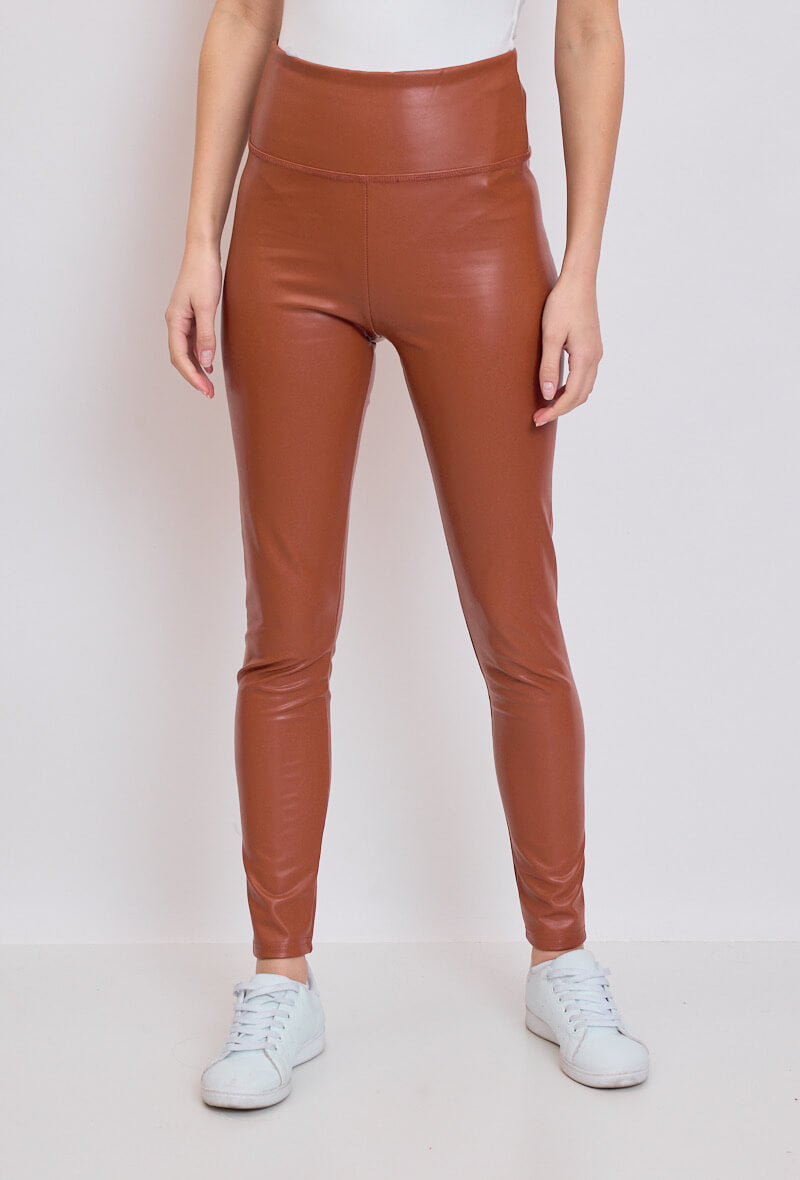 Legging femme en similicuir brique taille haute - Mia