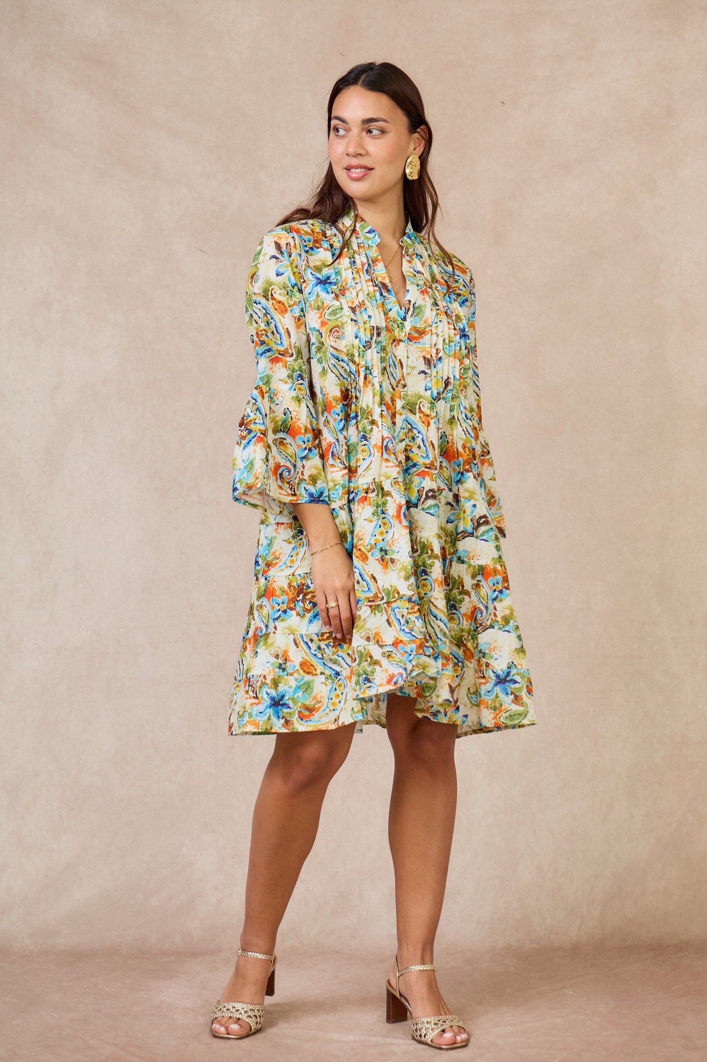 Robe courte en coton style bohème vert - Orice Paris
