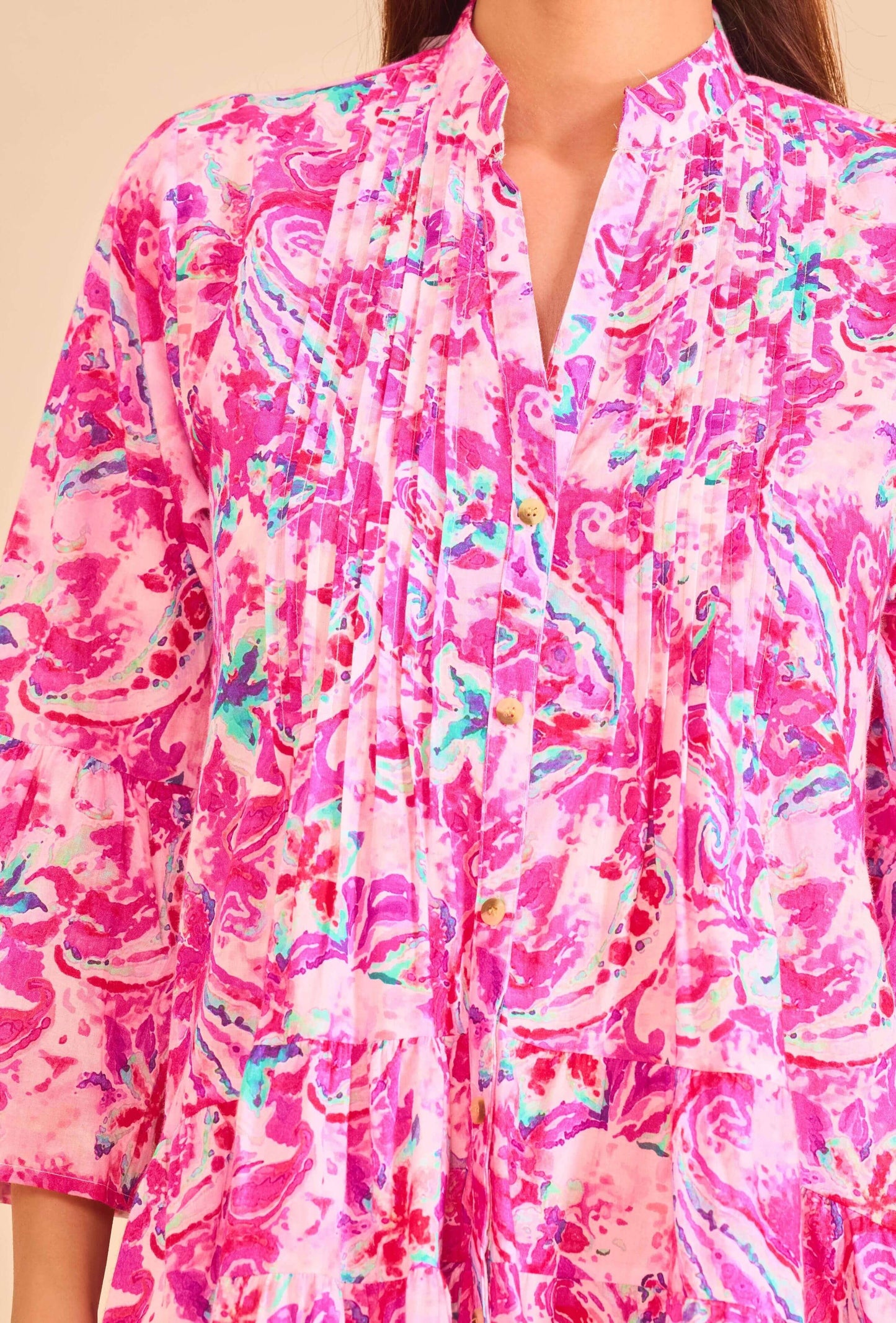 Robe courte en coton style bohème fuchsia - Orice Paris