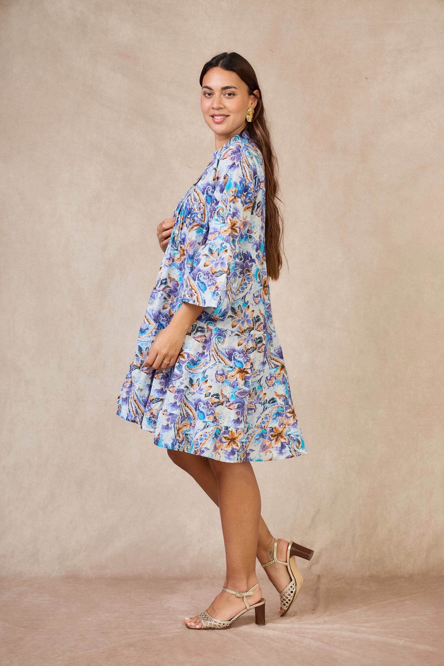 Robe courte en coton style bohème bleu - Orice Paris