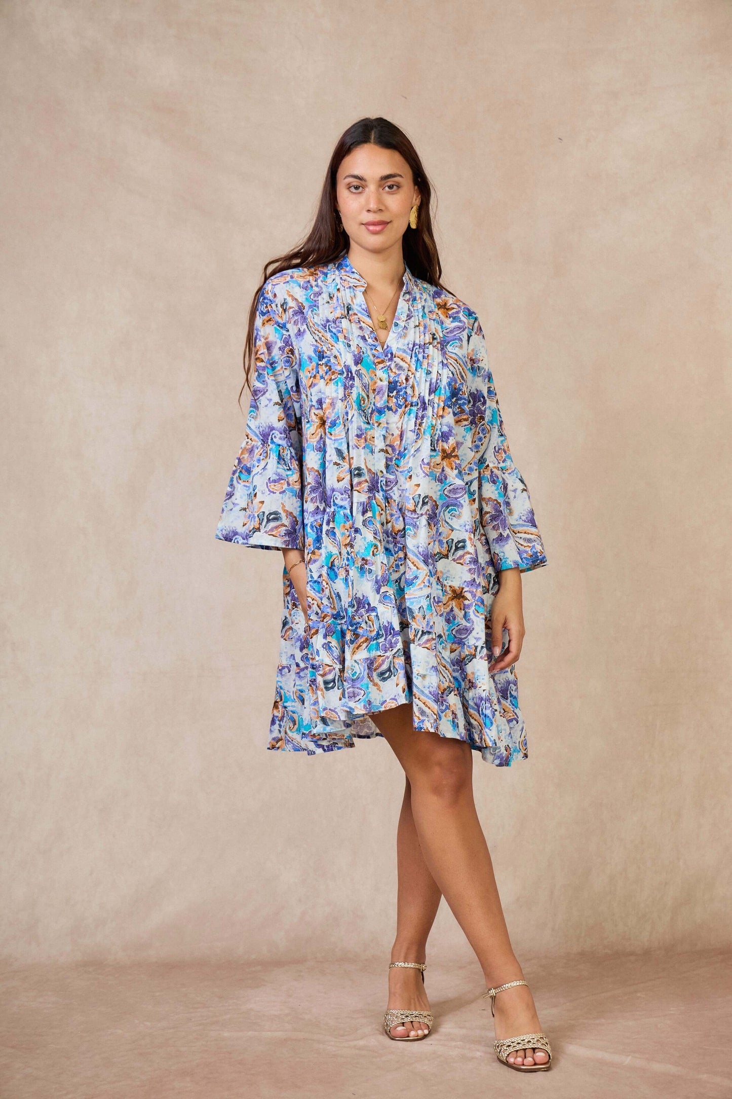 Robe courte en coton style bohème bleu - Orice Paris