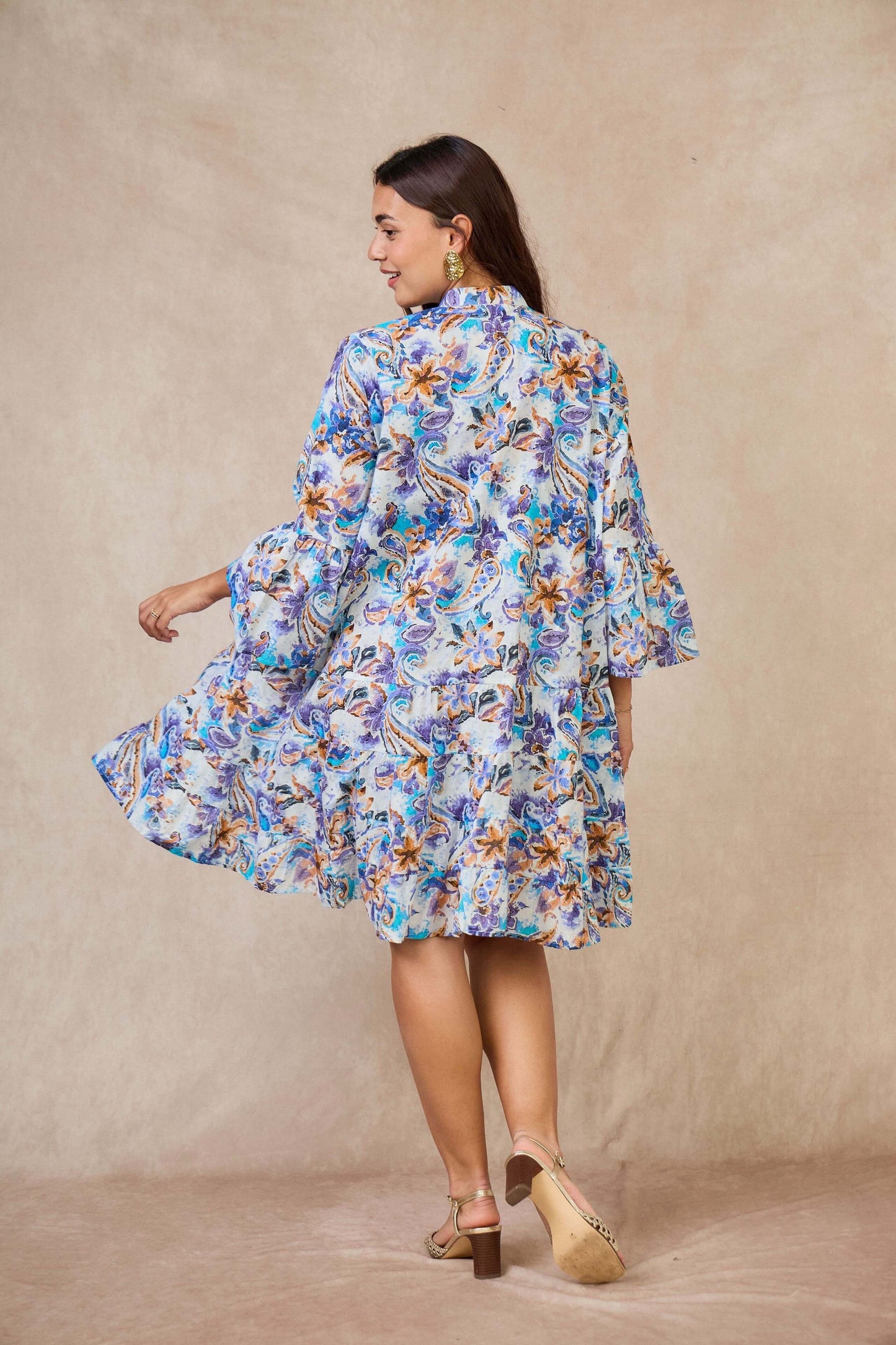 Robe courte en coton style bohème bleu - Orice Paris