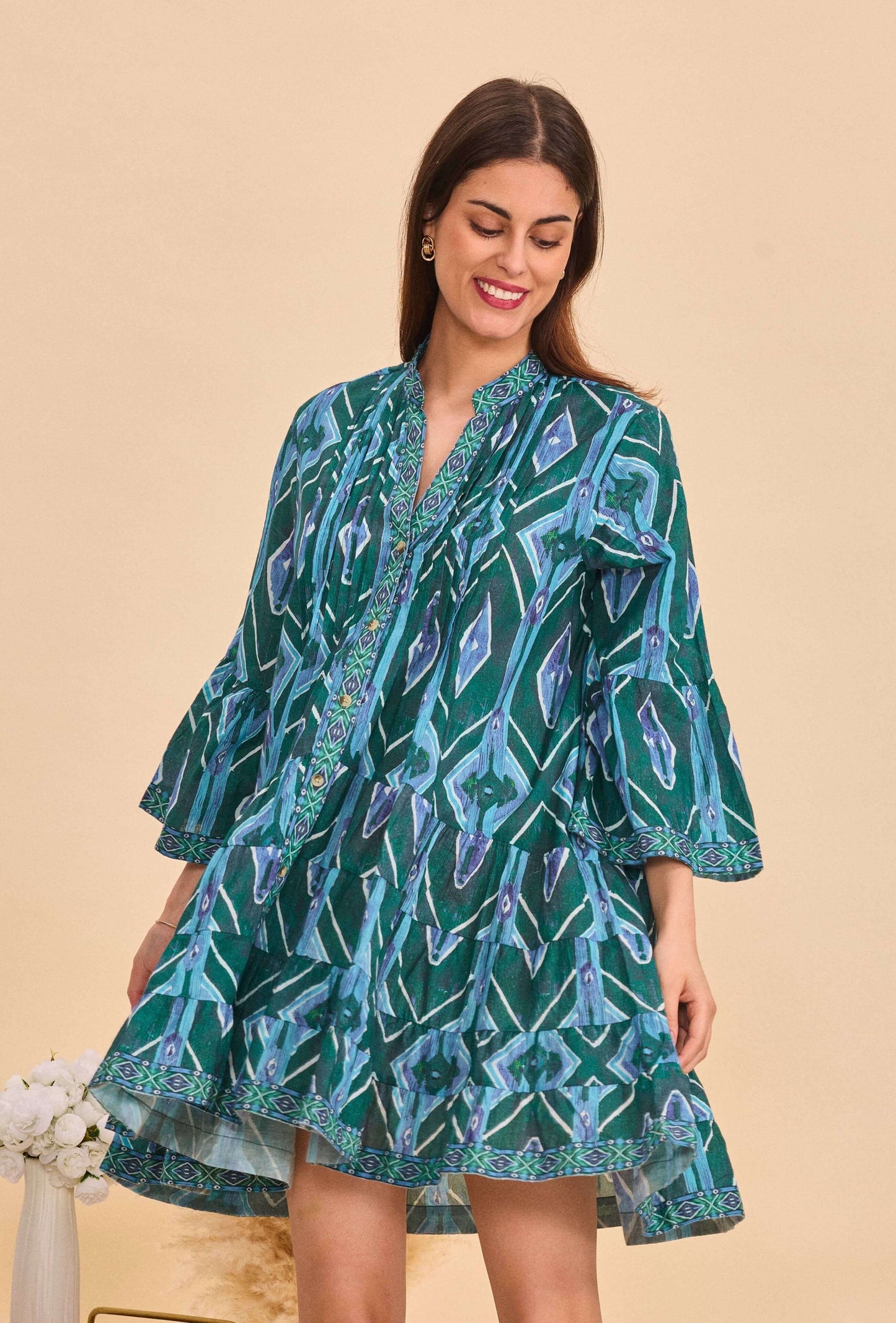 Robe courte verte coton - Orice Paris