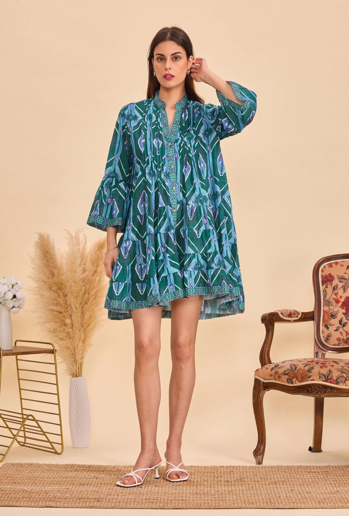 Robe courte verte coton - Orice Paris
