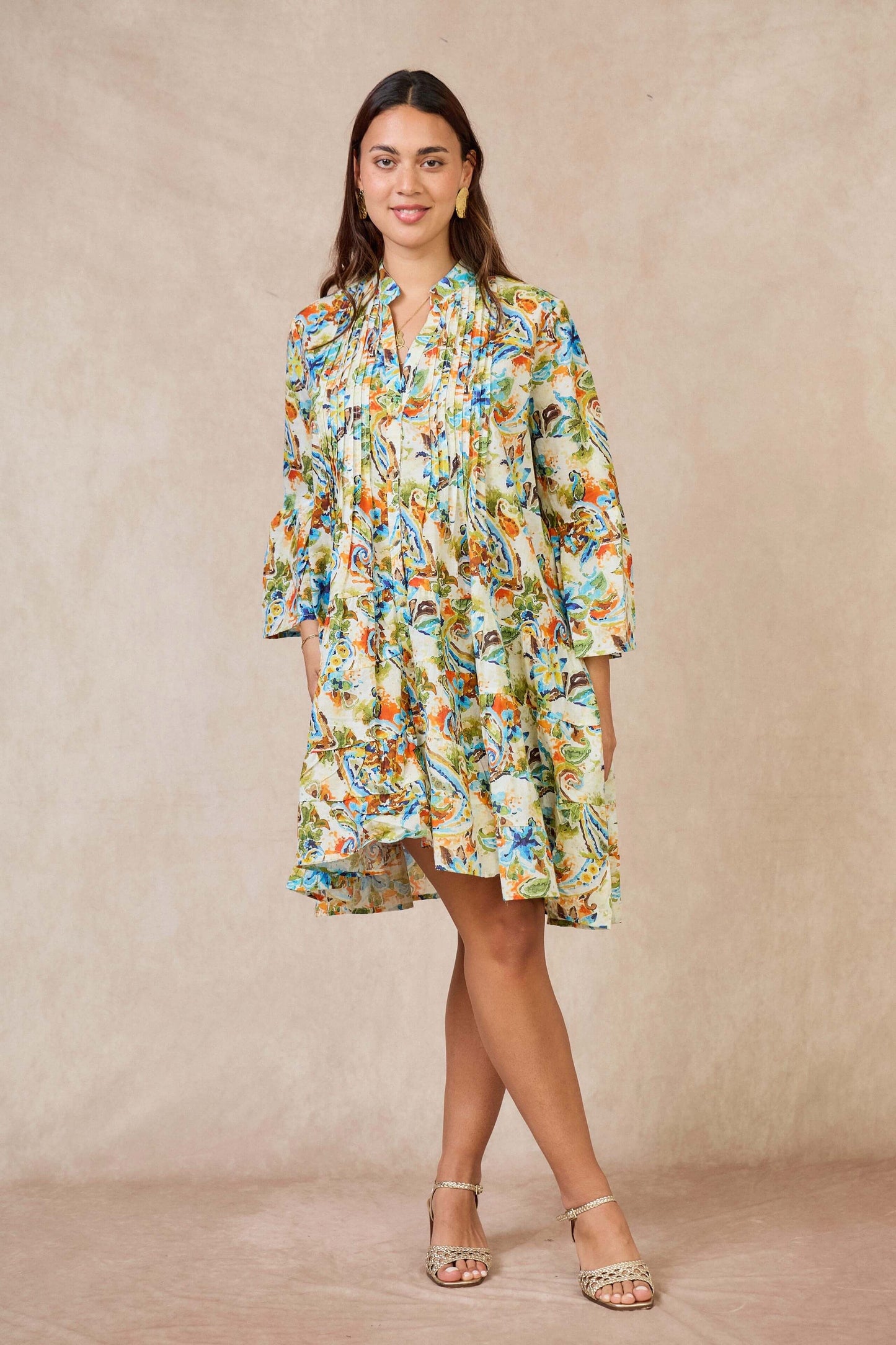 Robe courte en coton style bohème vert - Orice Paris