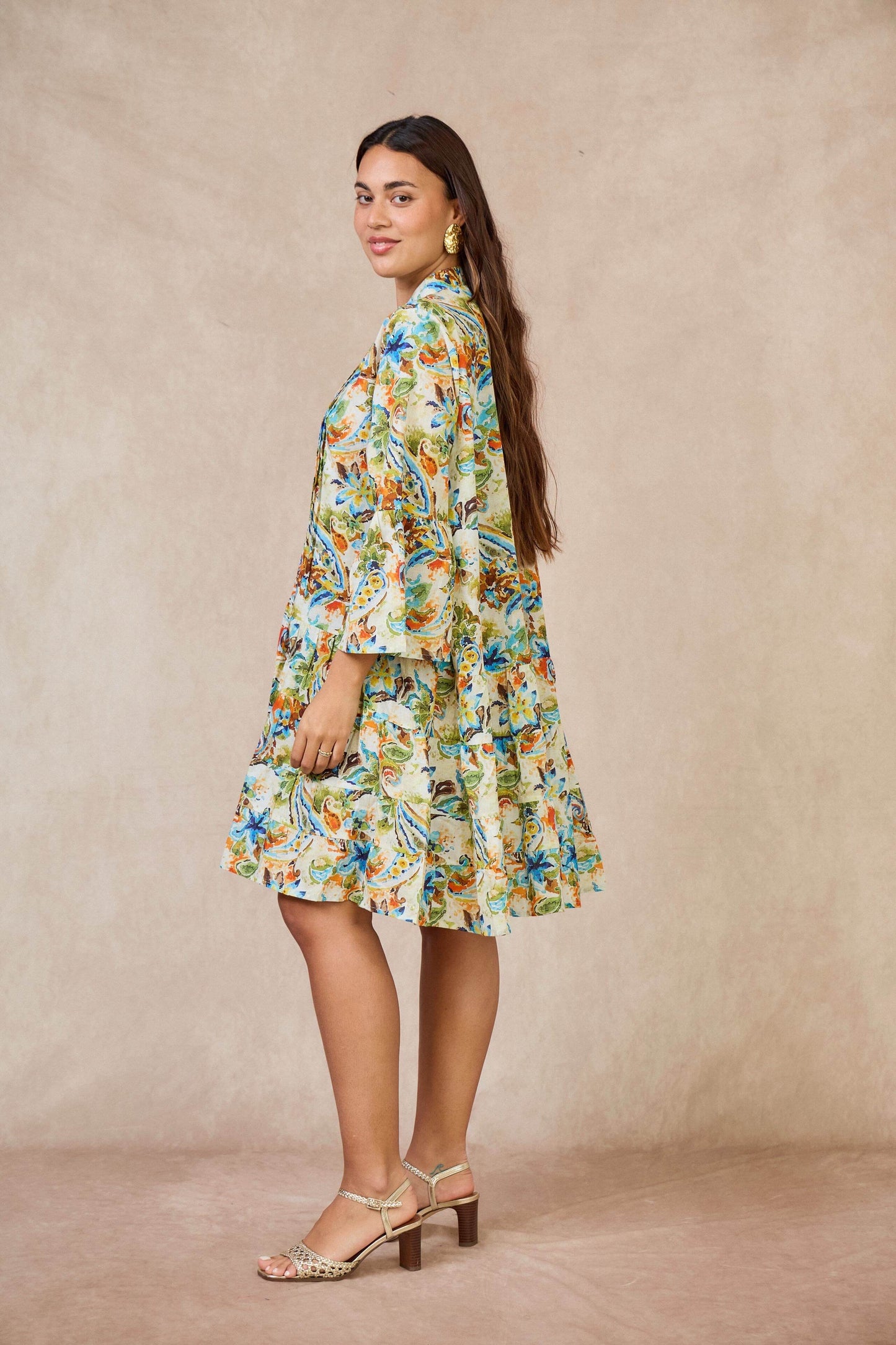 Robe courte en coton style bohème vert - Orice Paris