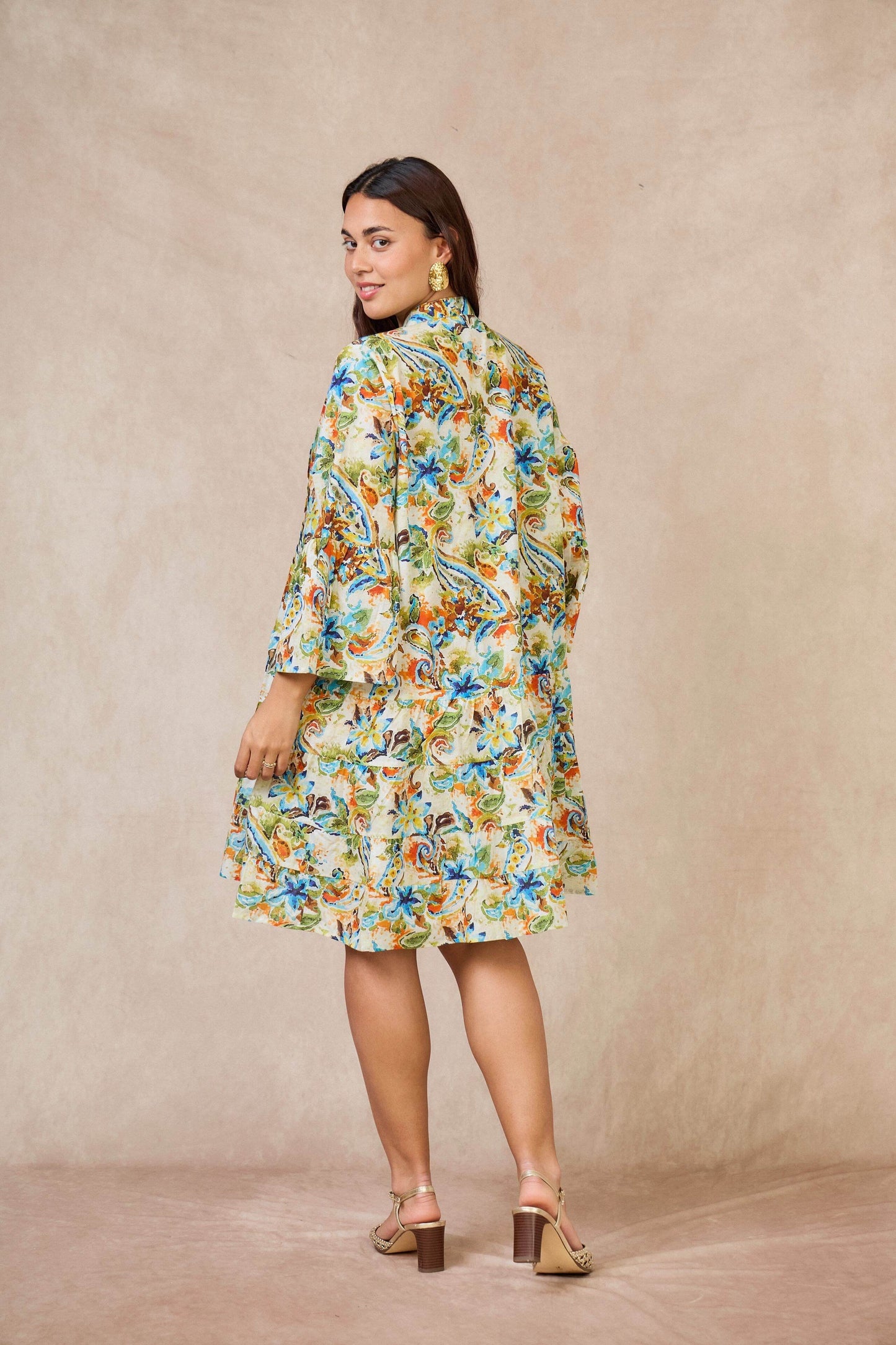 Robe courte en coton style bohème vert - Orice Paris