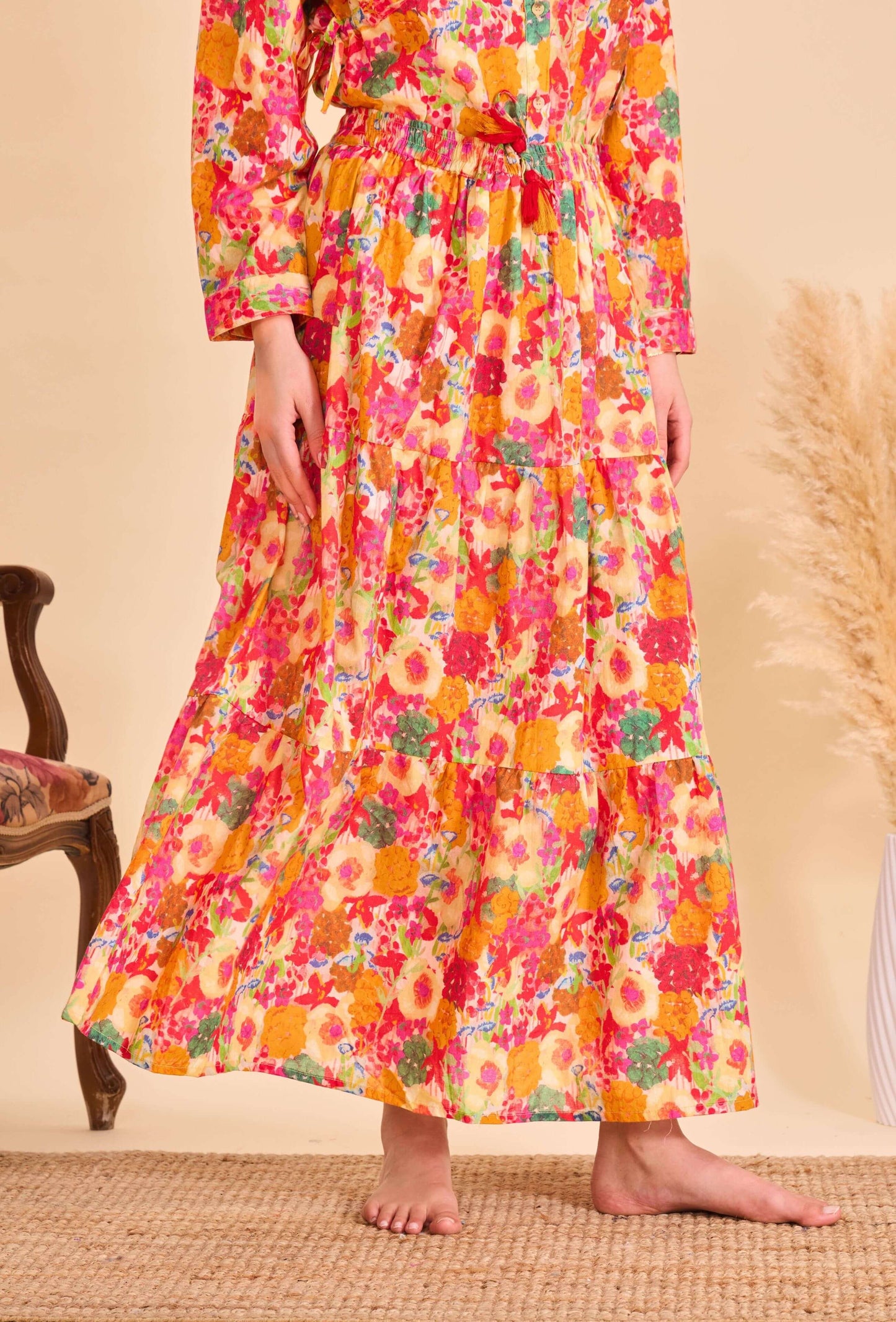 Jupe longue en coton à motifs liberty- Orice Paris