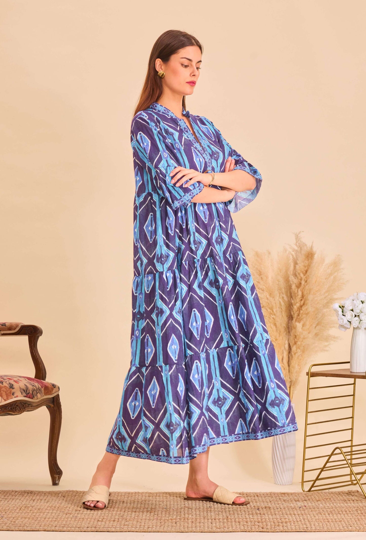 Robe longue batik bleu coton - Orice Paris