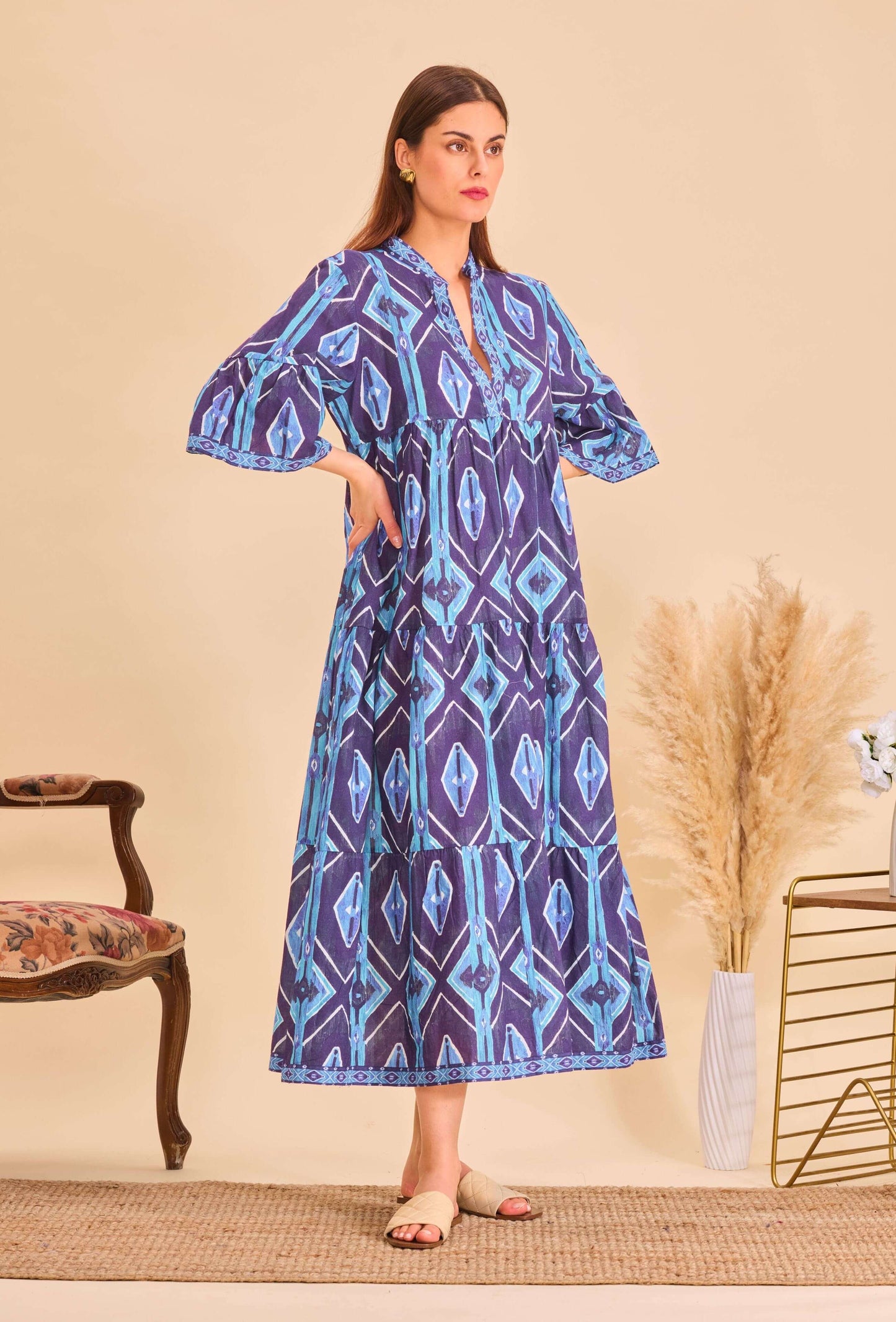 Robe longue batik bleu coton - Orice Paris