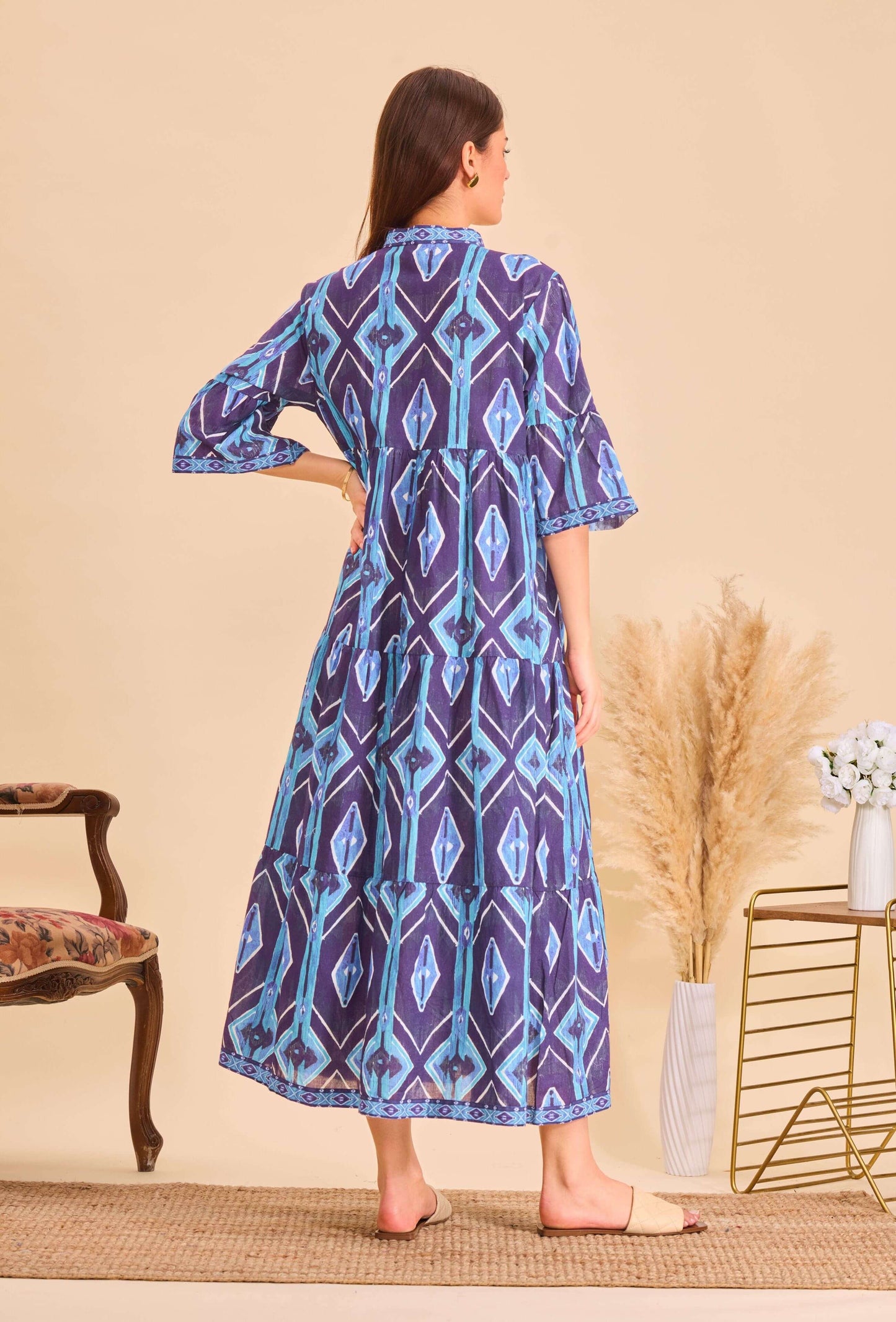 Robe longue batik bleu coton - Orice Paris