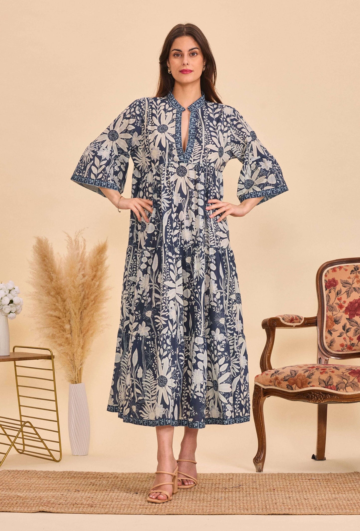 Robe longue batik floral marine coton - Orice Paris
