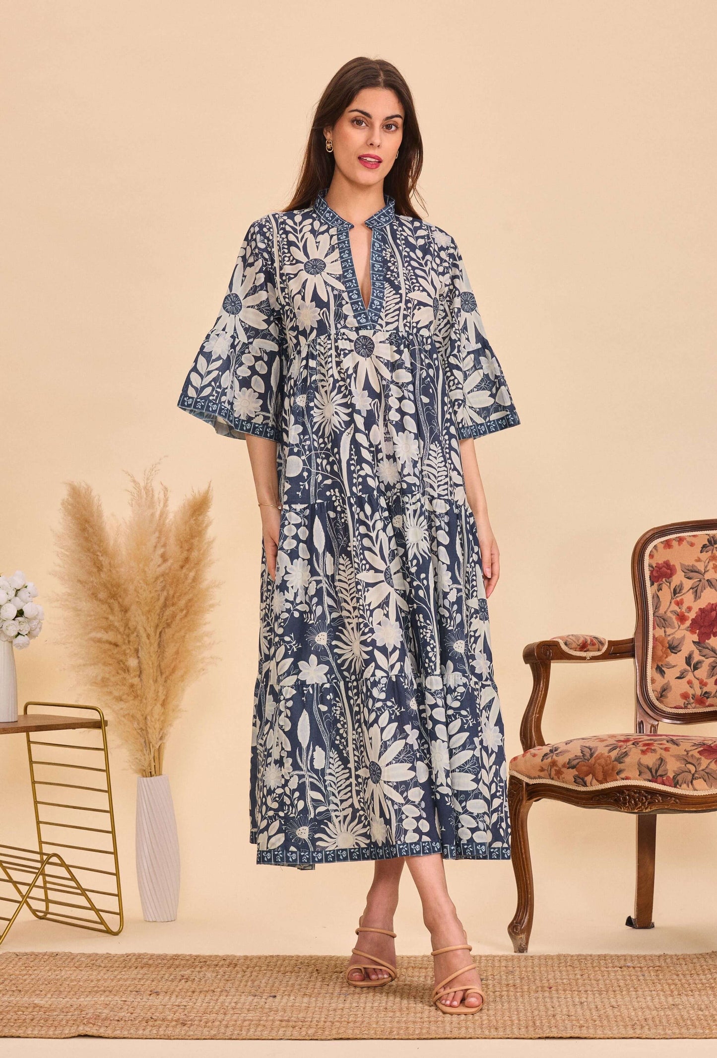 Robe longue batik floral marine coton - Orice Paris