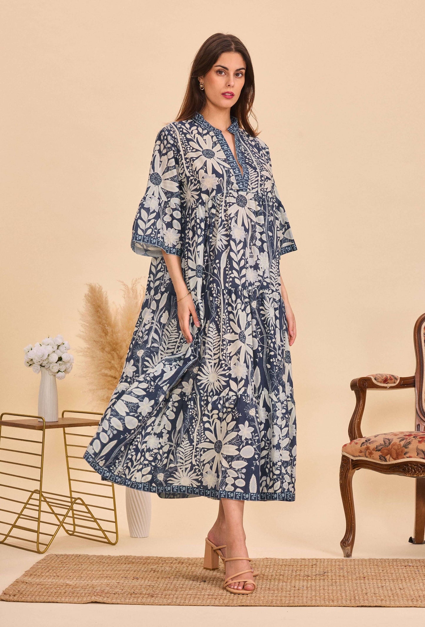 Robe longue batik floral marine coton - Orice Paris