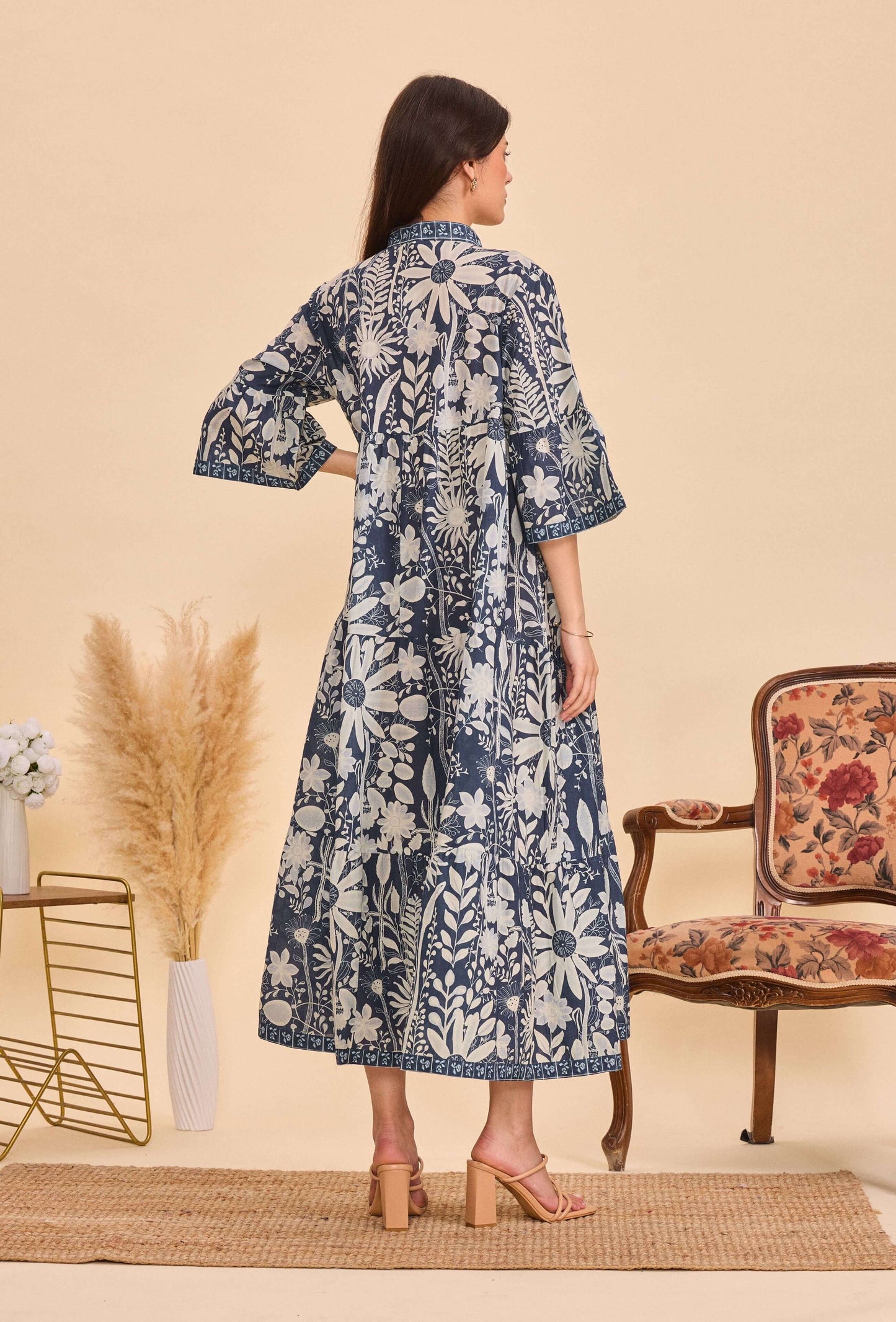 Robe longue batik floral marine coton - Orice Paris