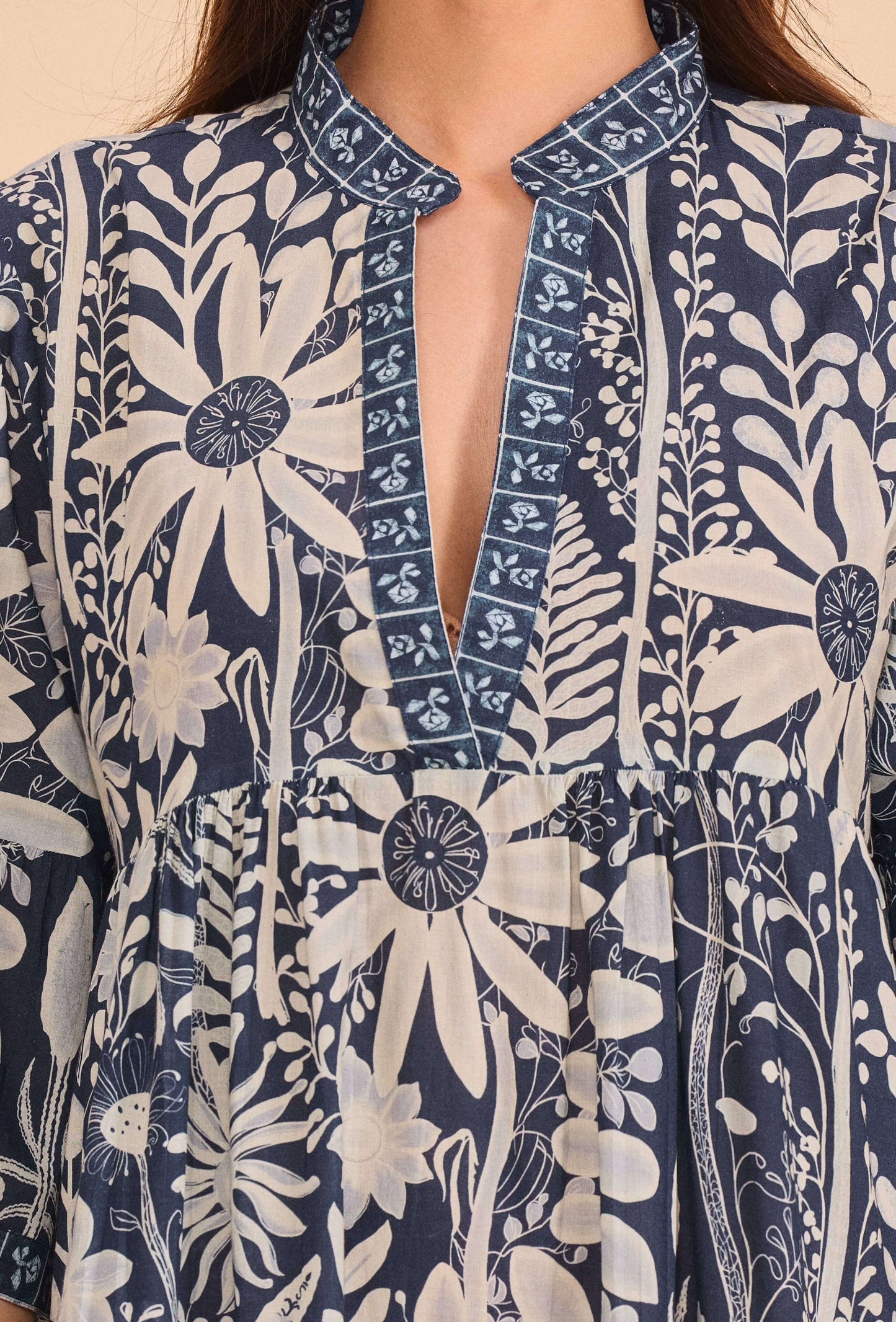 Robe longue batik floral marine coton - Orice Paris