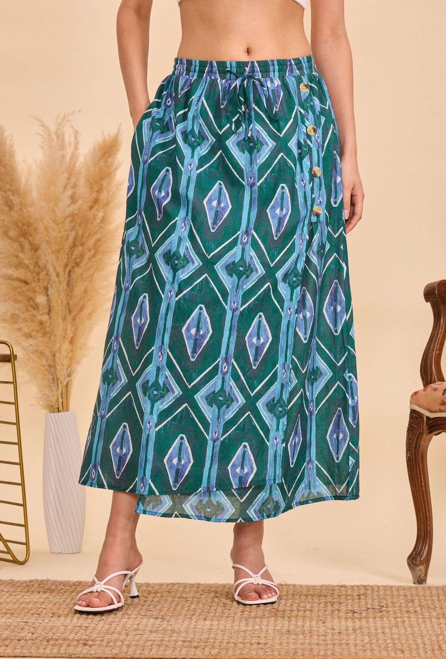 Jupe portefeuille batik verte - Orice Paris