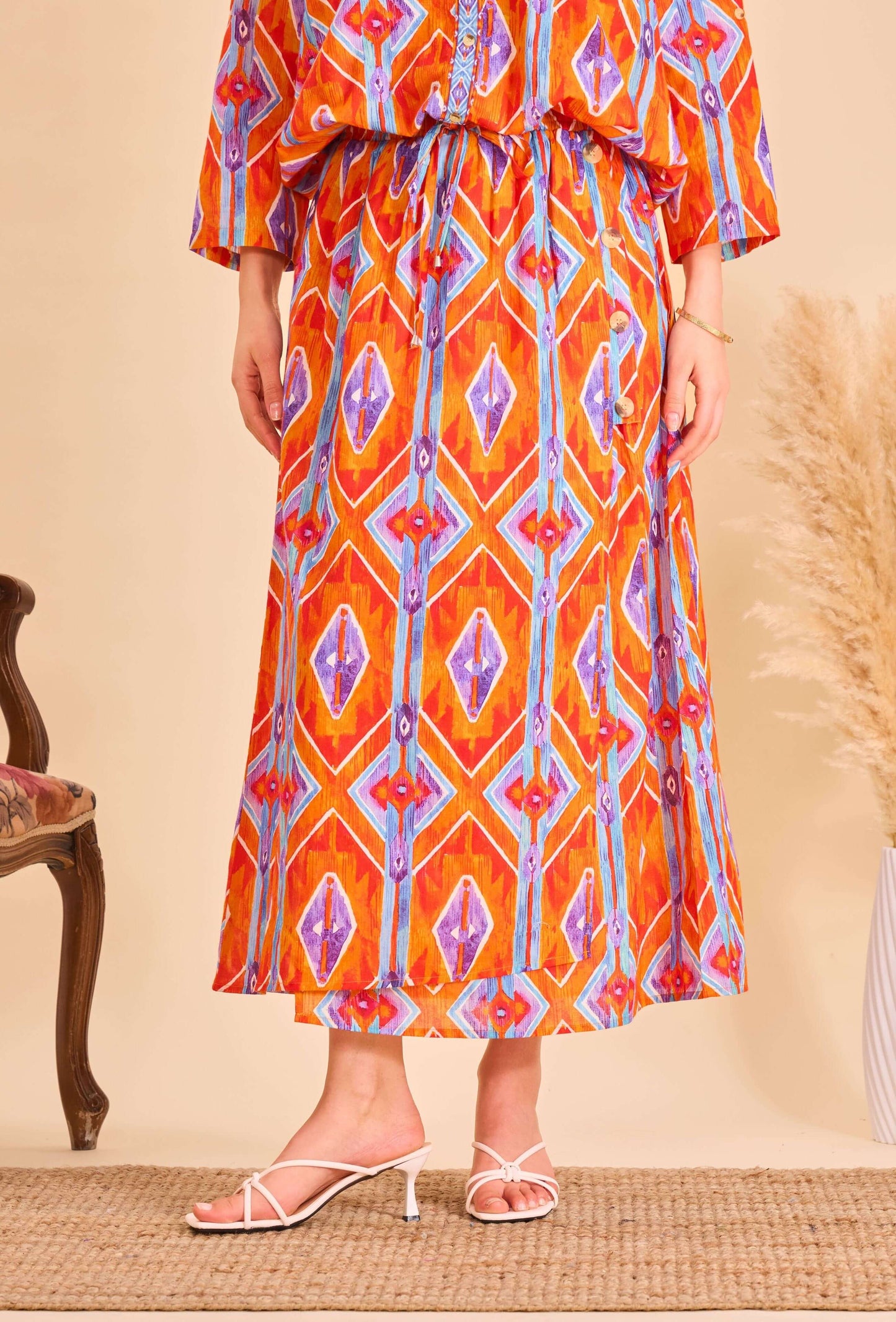 Jupe portefeuille batik orange - Orice Paris