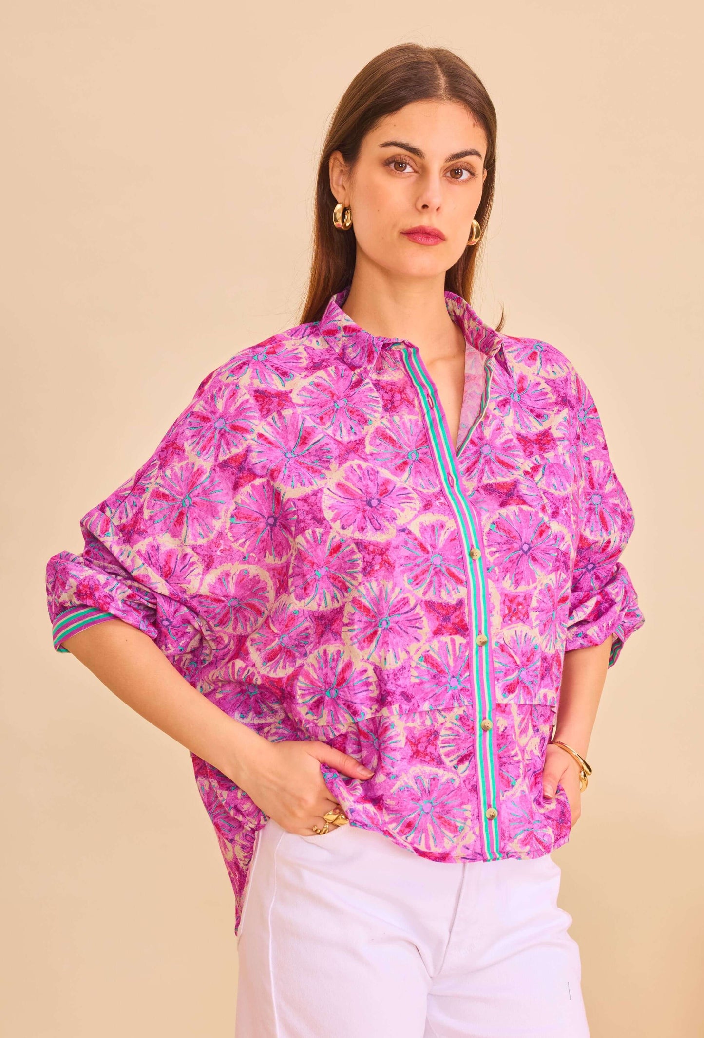 Chemise asymétrique violete en coton - Orice Paris