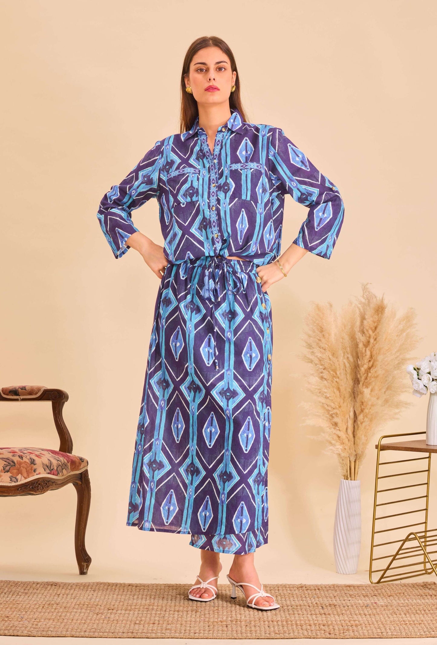 Chemise courte batik bleu coton - Orice Paris