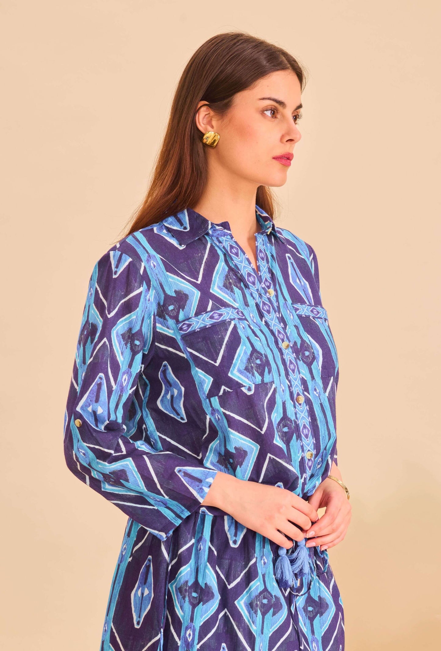 Chemise courte batik bleu coton - Orice Paris