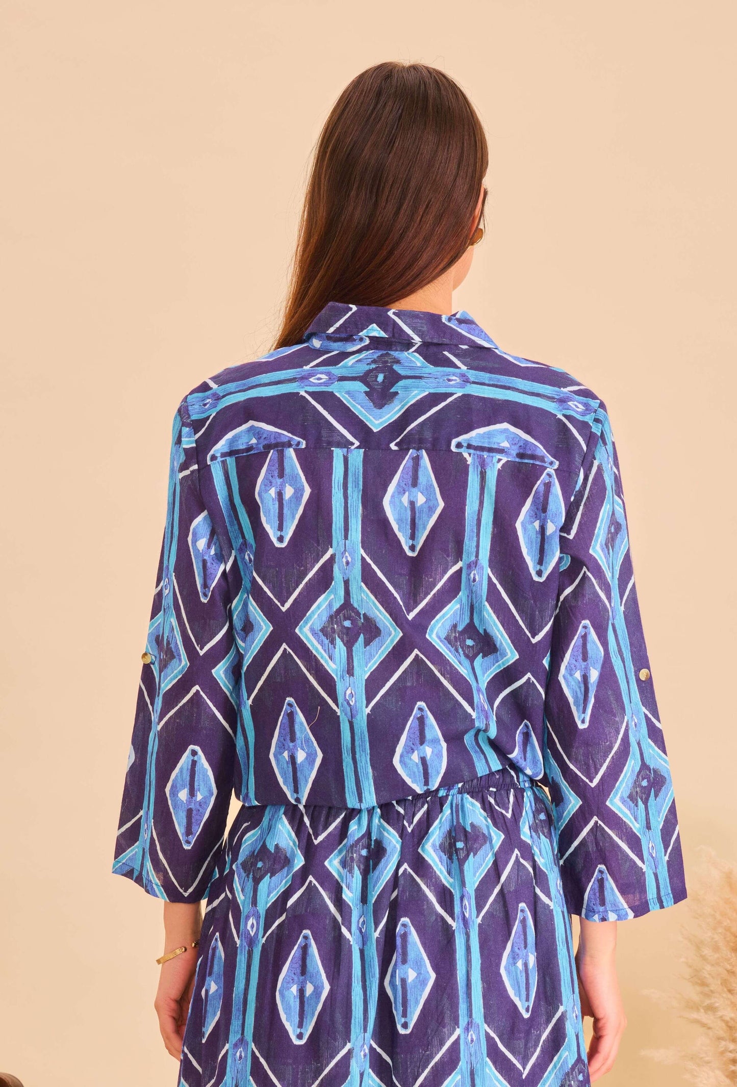Chemise courte batik bleu coton - Orice Paris