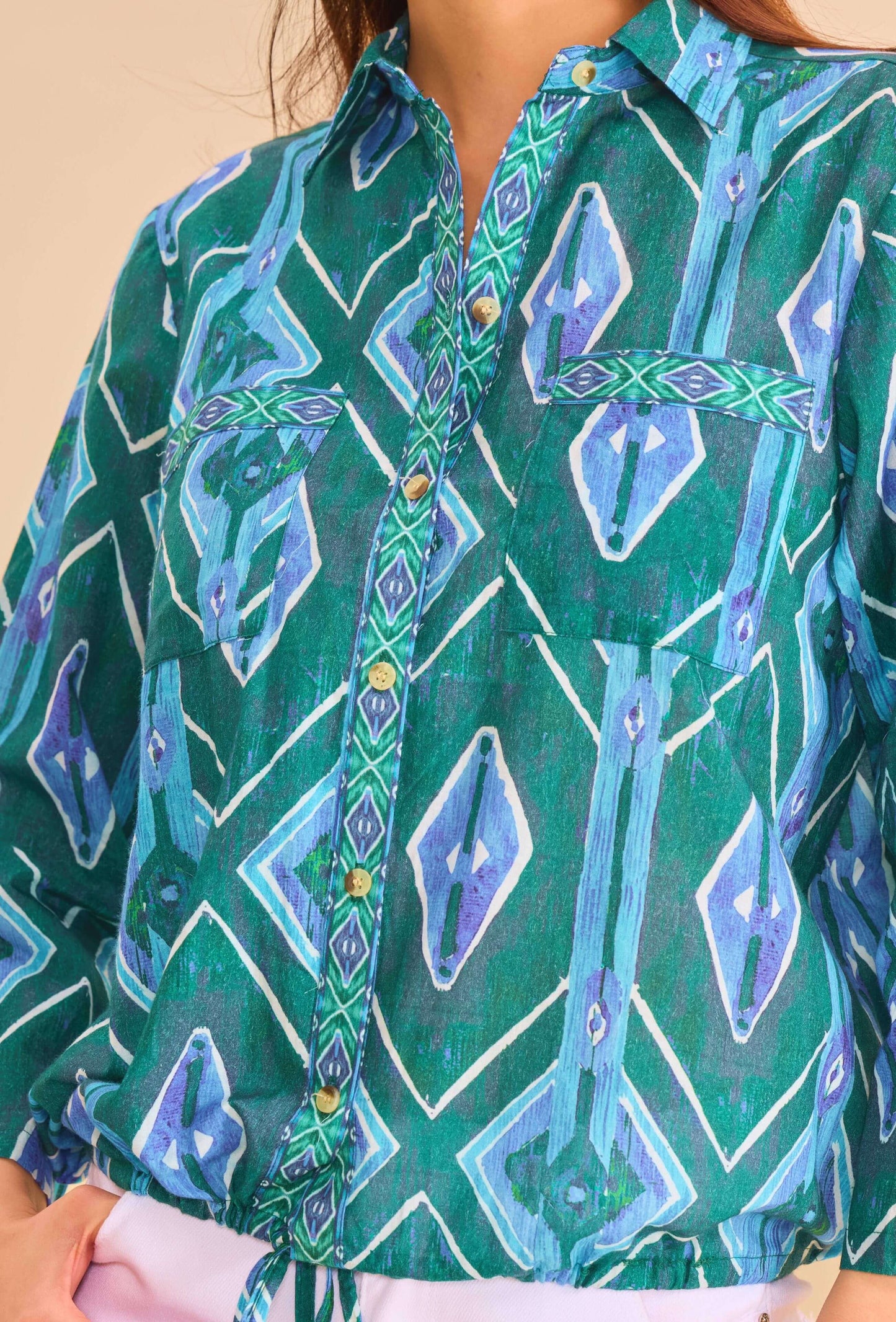 Chemise courte batik verte coton - Orice Paris